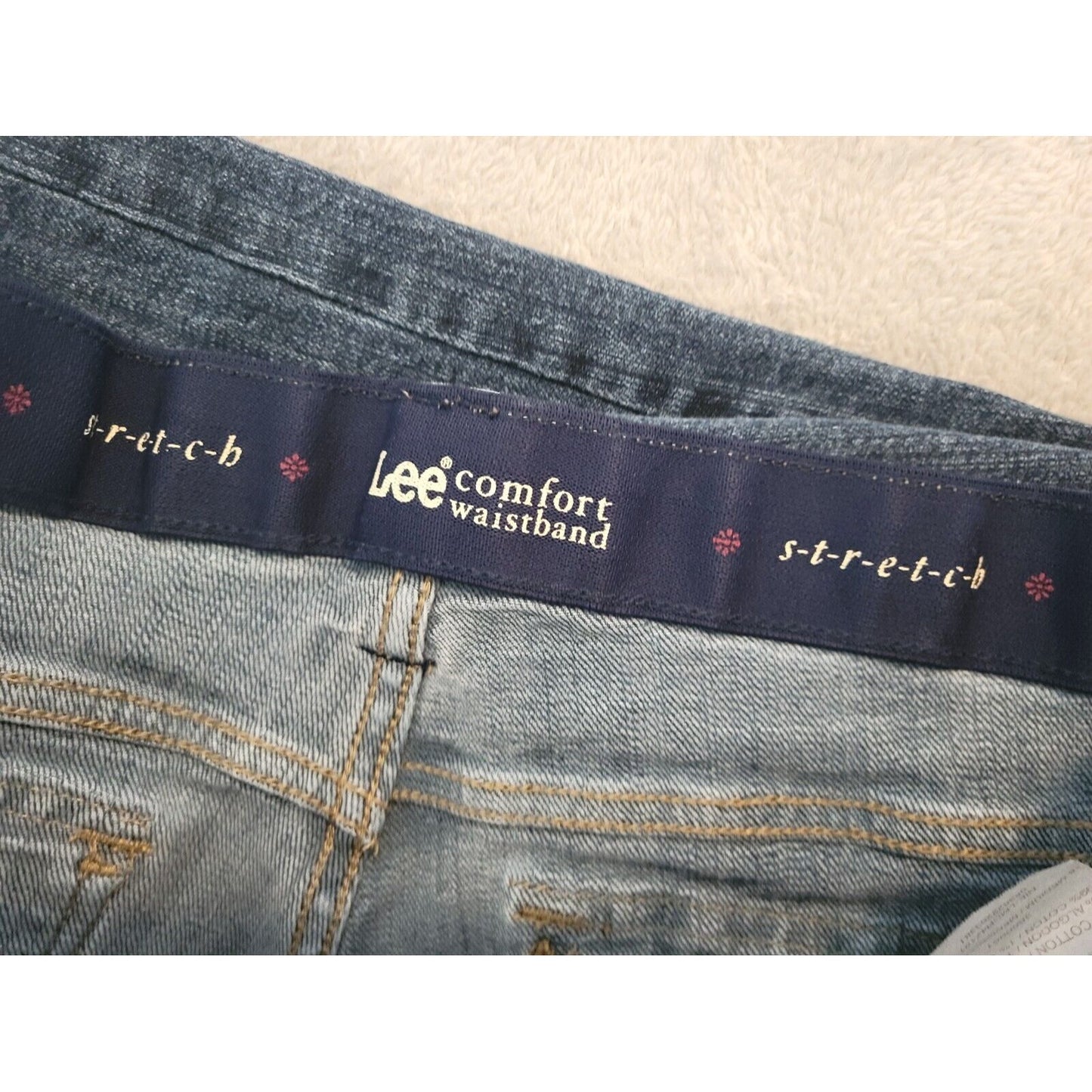 Lee Womens Jeans 18M Straight Leg Dark Blue Denim Elastic Waist Zip Fly Stretchy