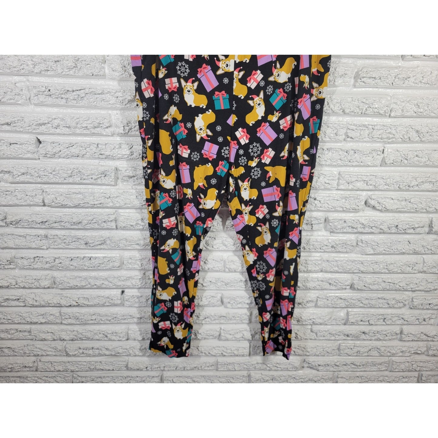 Christmas Terra Sky Womens Pants 2X Plus Pajama Corgi Dog Black Loungewear