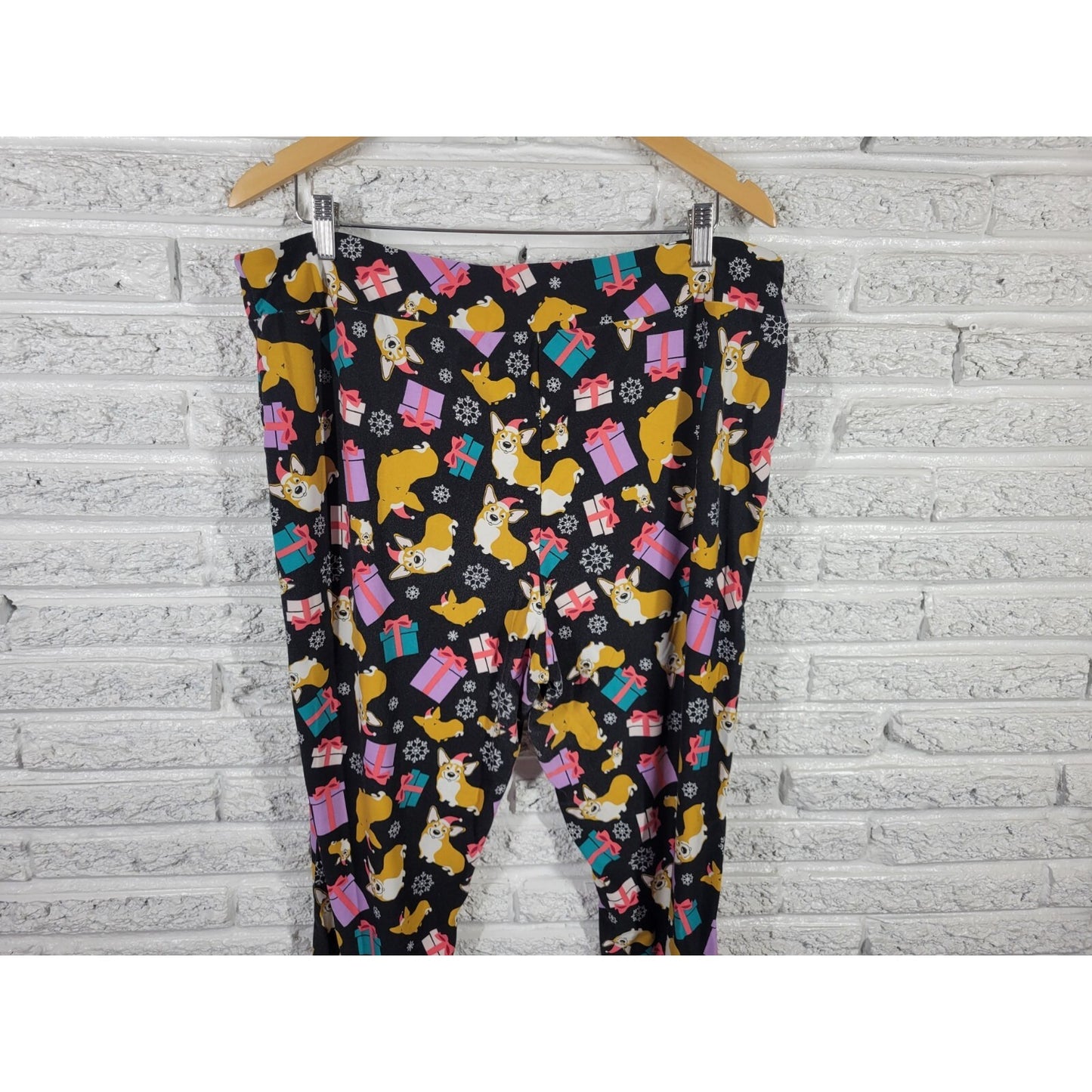 Christmas Terra Sky Womens Pants 2X Plus Pajama Corgi Dog Black Loungewear