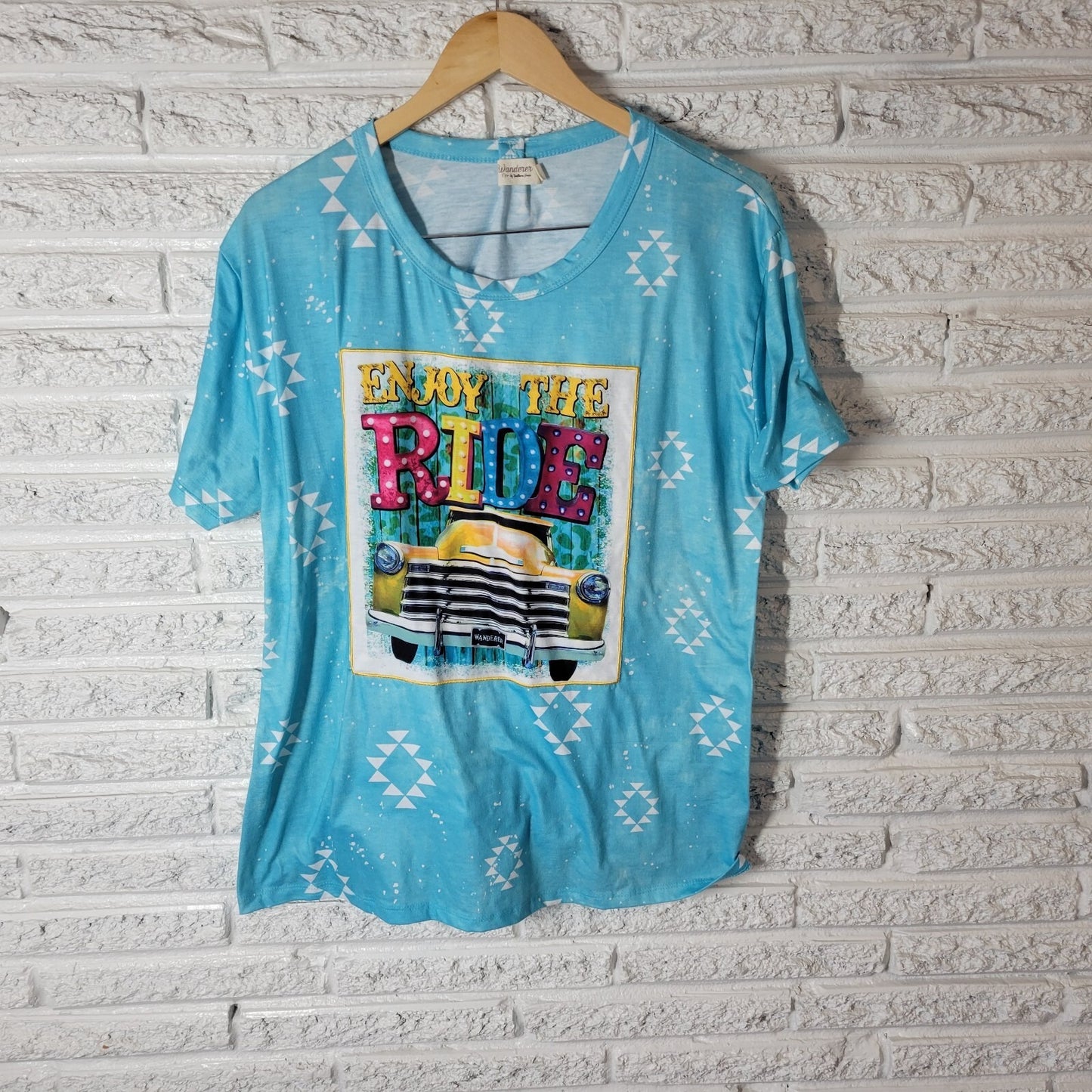 Wanderer Southern Grace Womens Top XL Tee Enjoy the Ride Pickup Truck Blue