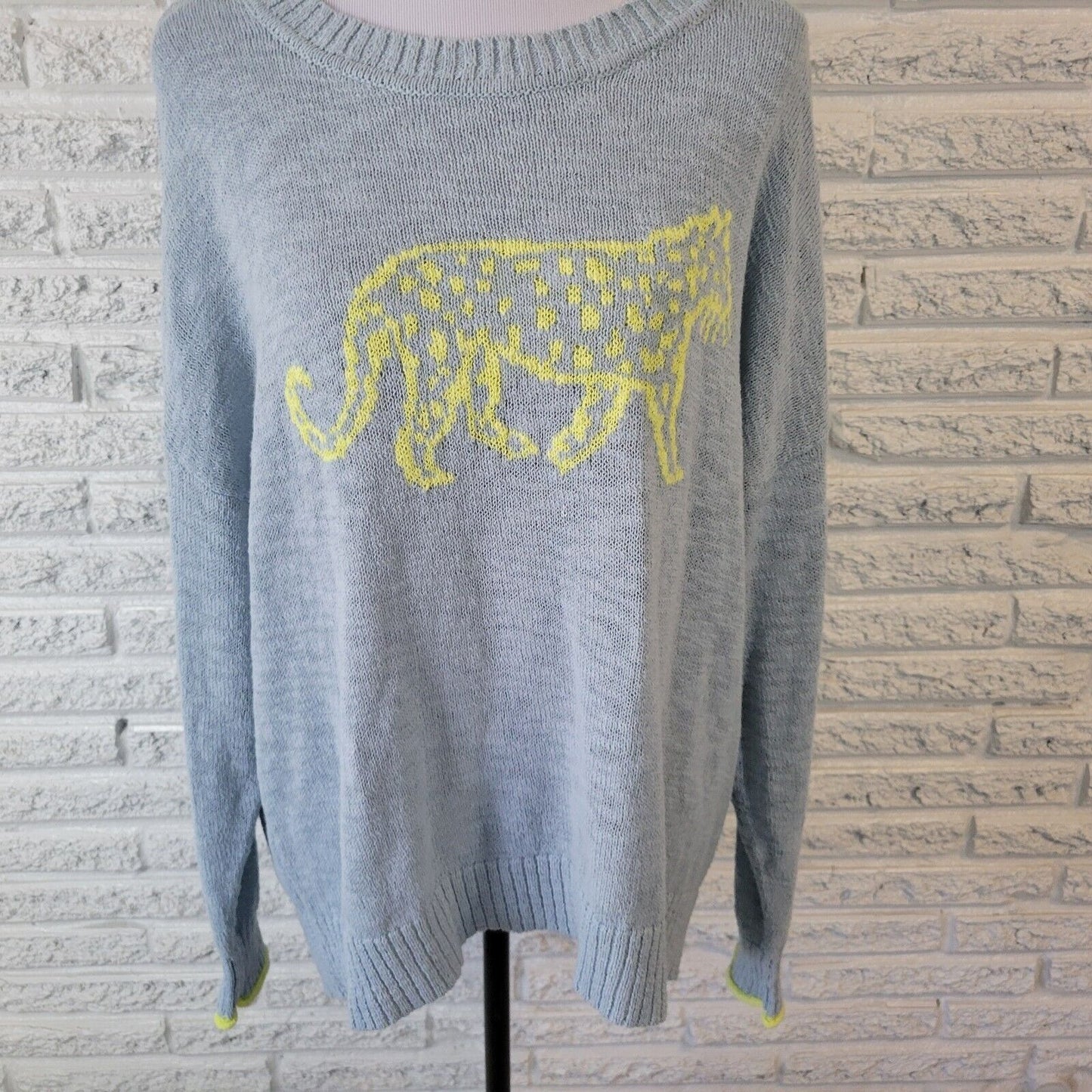 Lou Grey Womens Sweater Extra Large XL Asymmetric Comfy Blue Jaguar Cheetah
