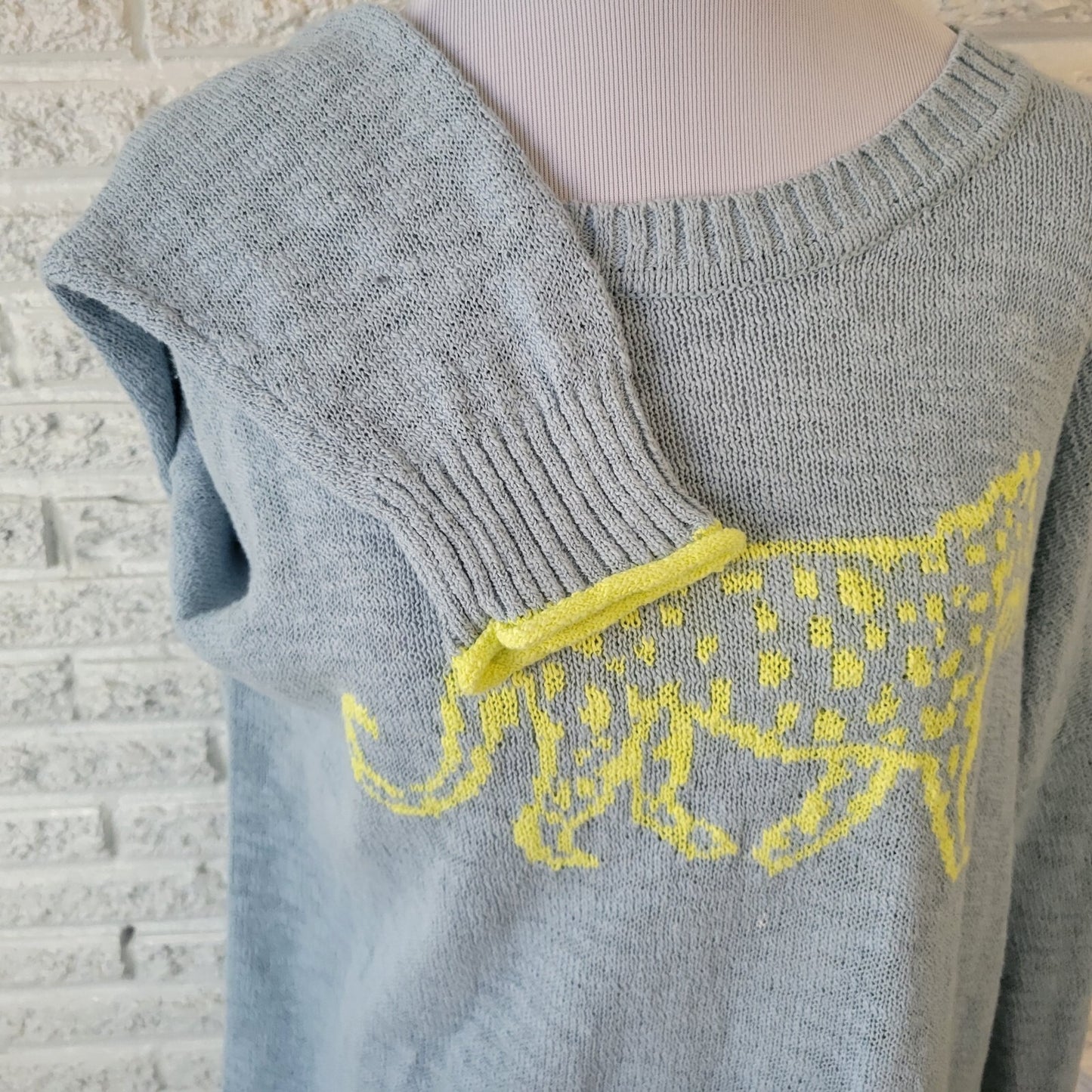 Lou Grey Womens Sweater Extra Large XL Asymmetric Comfy Blue Jaguar Cheetah