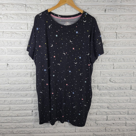 Joyspun Womens Pajama Top 2X 3X Gown Black Night Sky Pockets Loungewear Comfy