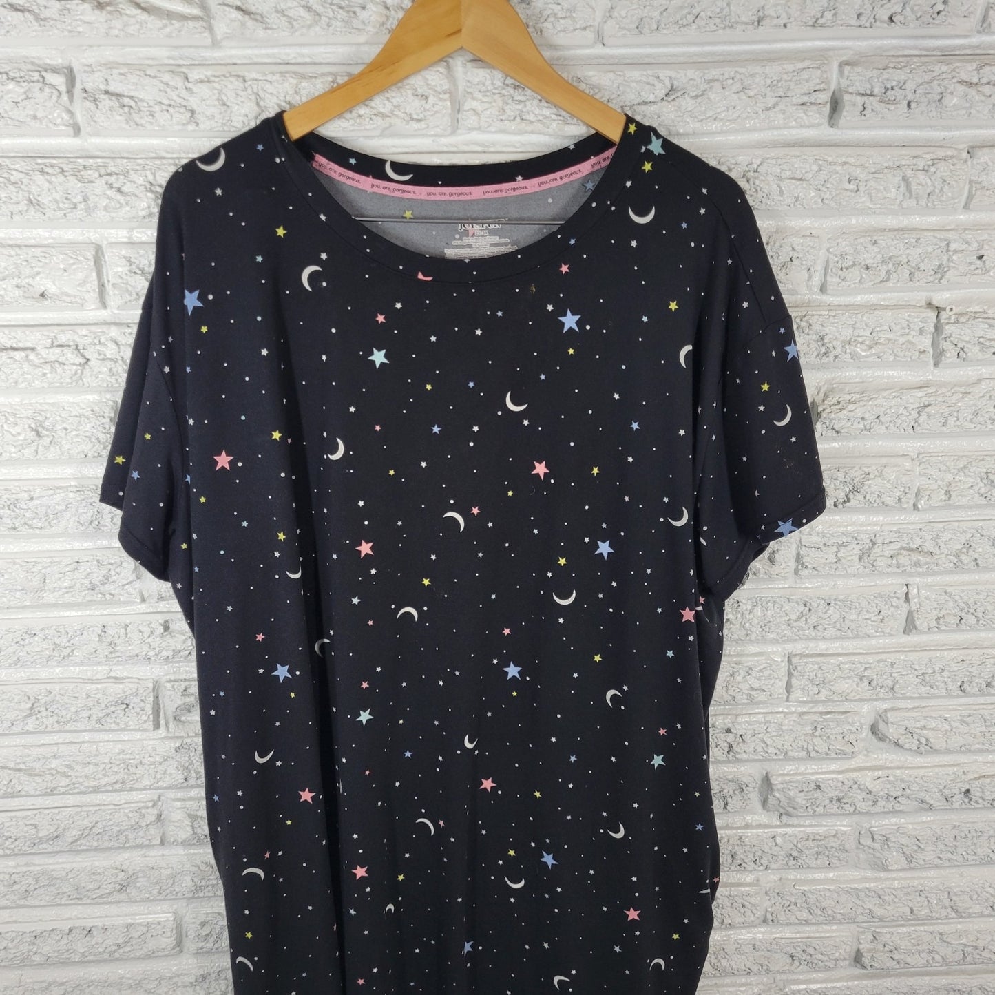 Joyspun Womens Pajama Top 2X 3X Gown Black Night Sky Pockets Loungewear Comfy