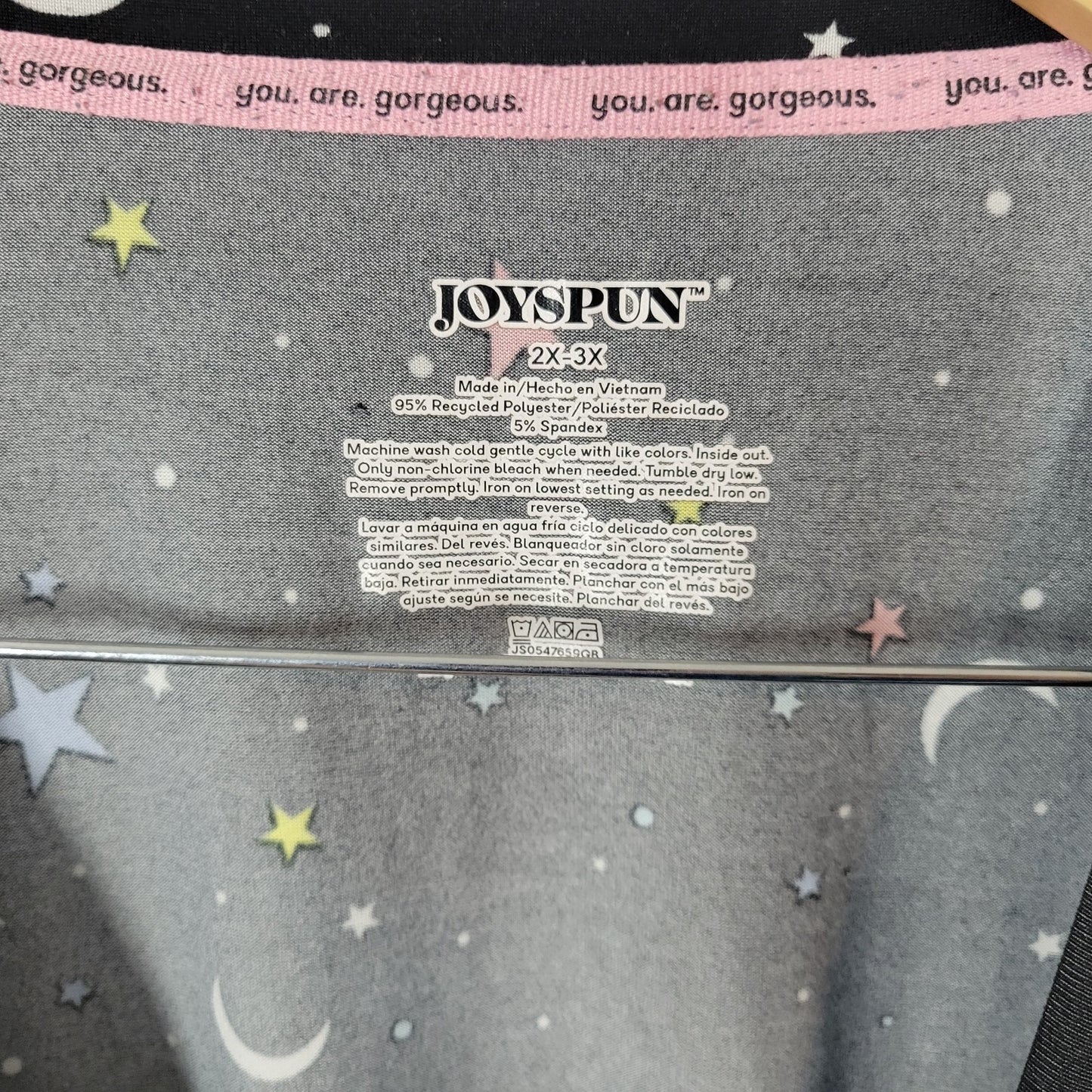 Joyspun Womens Pajama Top 2X 3X Gown Black Night Sky Pockets Loungewear Comfy