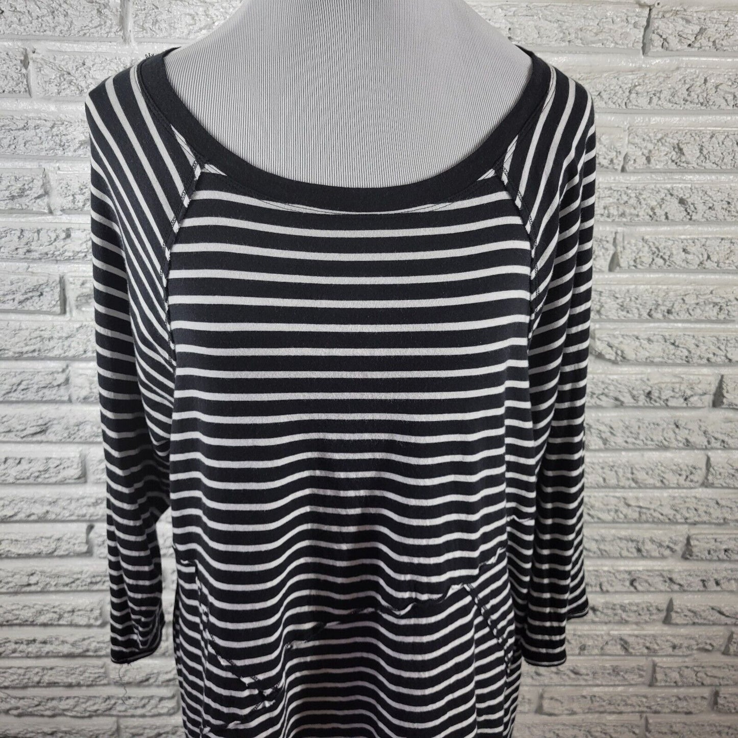 Calvin Klein Women Top 1X Tunic Performance Black Stripe Asymmetric Comfy Casual