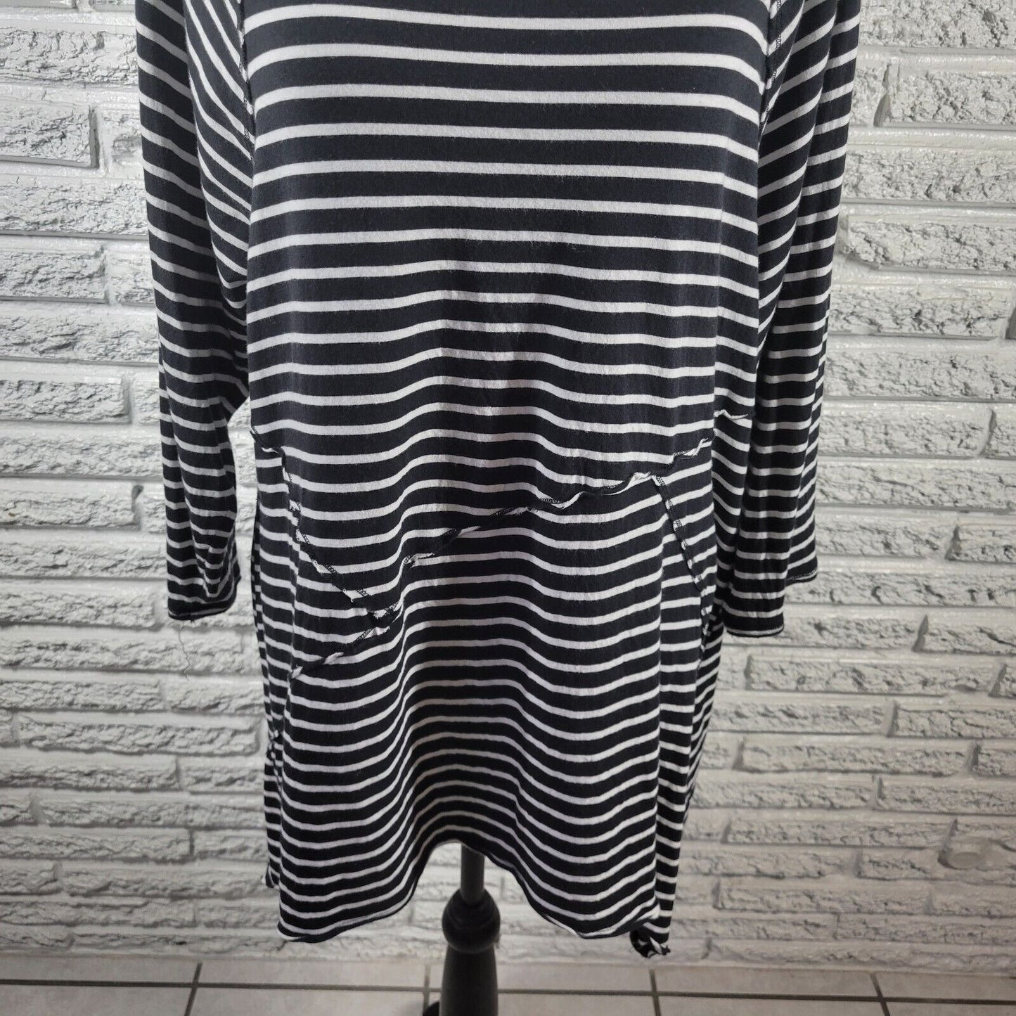 Calvin Klein Women Top 1X Tunic Performance Black Stripe Asymmetric Comfy Casual