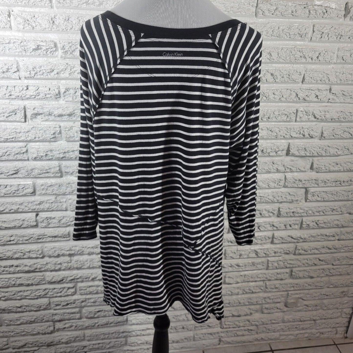 Calvin Klein Women Top 1X Tunic Performance Black Stripe Asymmetric Comfy Casual