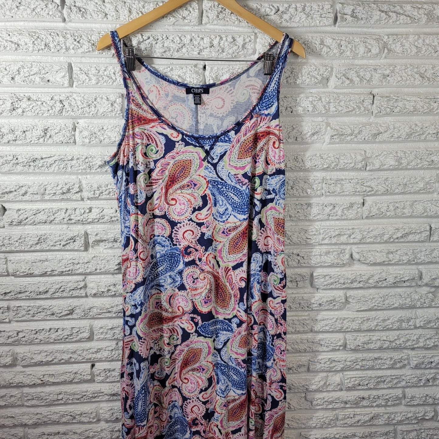 Chaps Womens Dress Extra Large Tank Midi Blue Paisley Cotton Casual Comfy