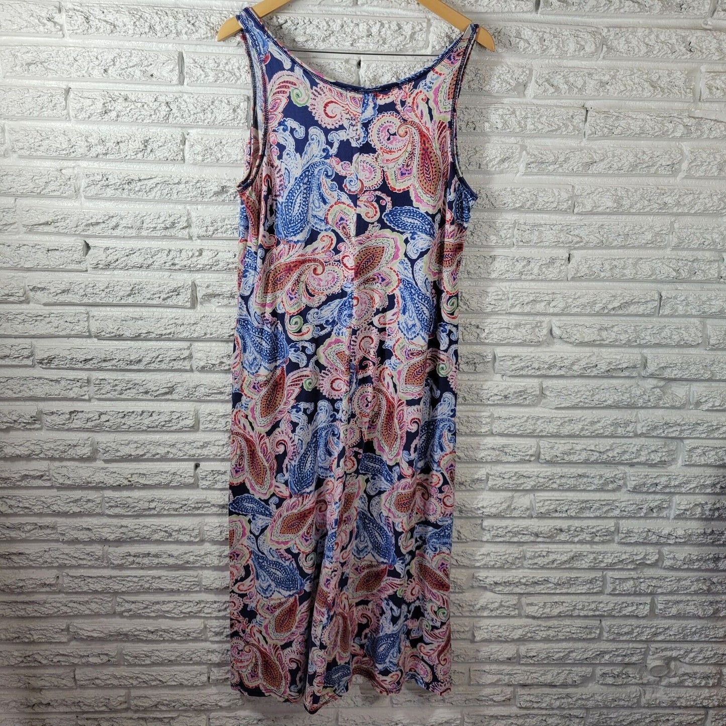 Chaps Womens Dress Extra Large Tank Midi Blue Paisley Cotton Casual Comfy