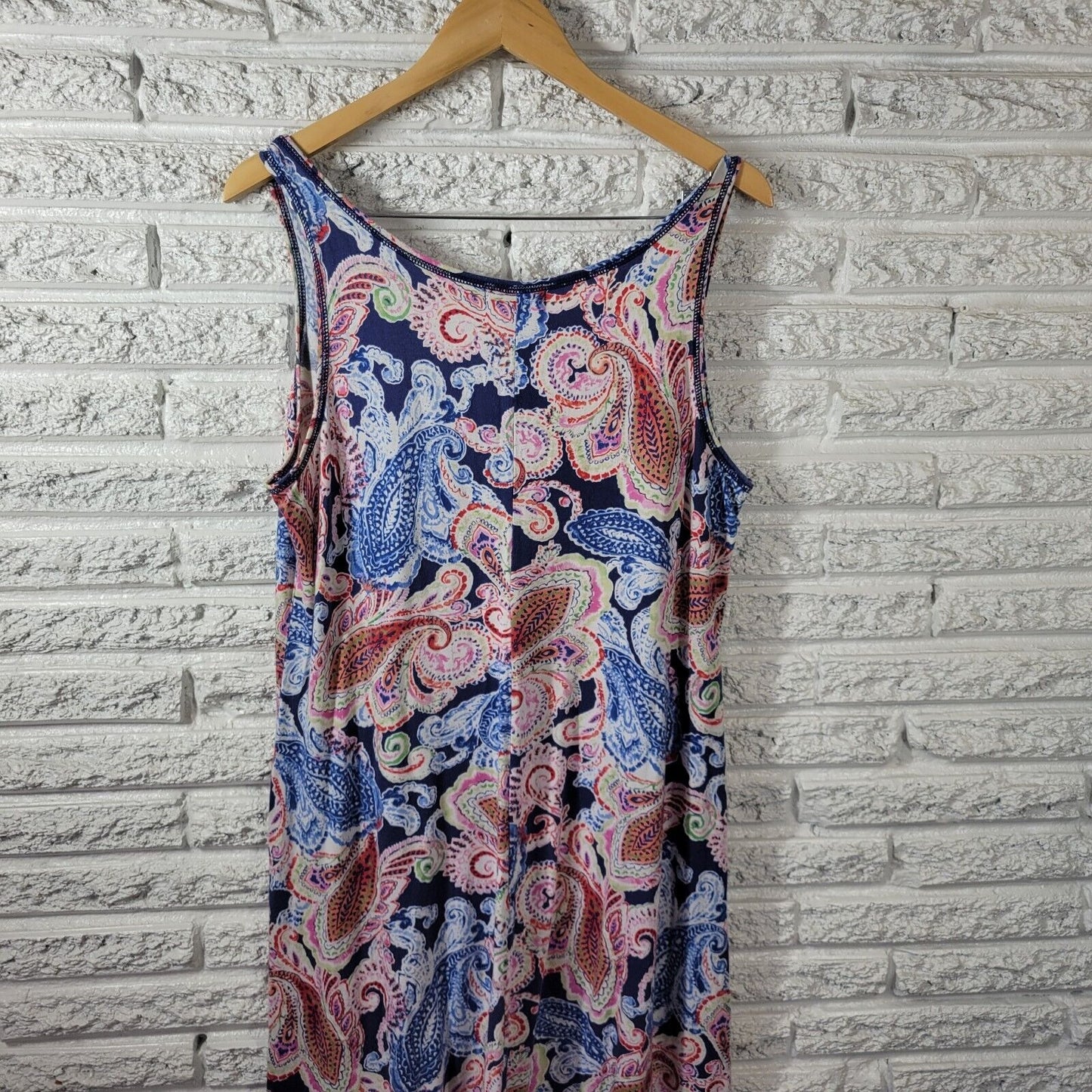 Chaps Womens Dress Extra Large Tank Midi Blue Paisley Cotton Casual Comfy