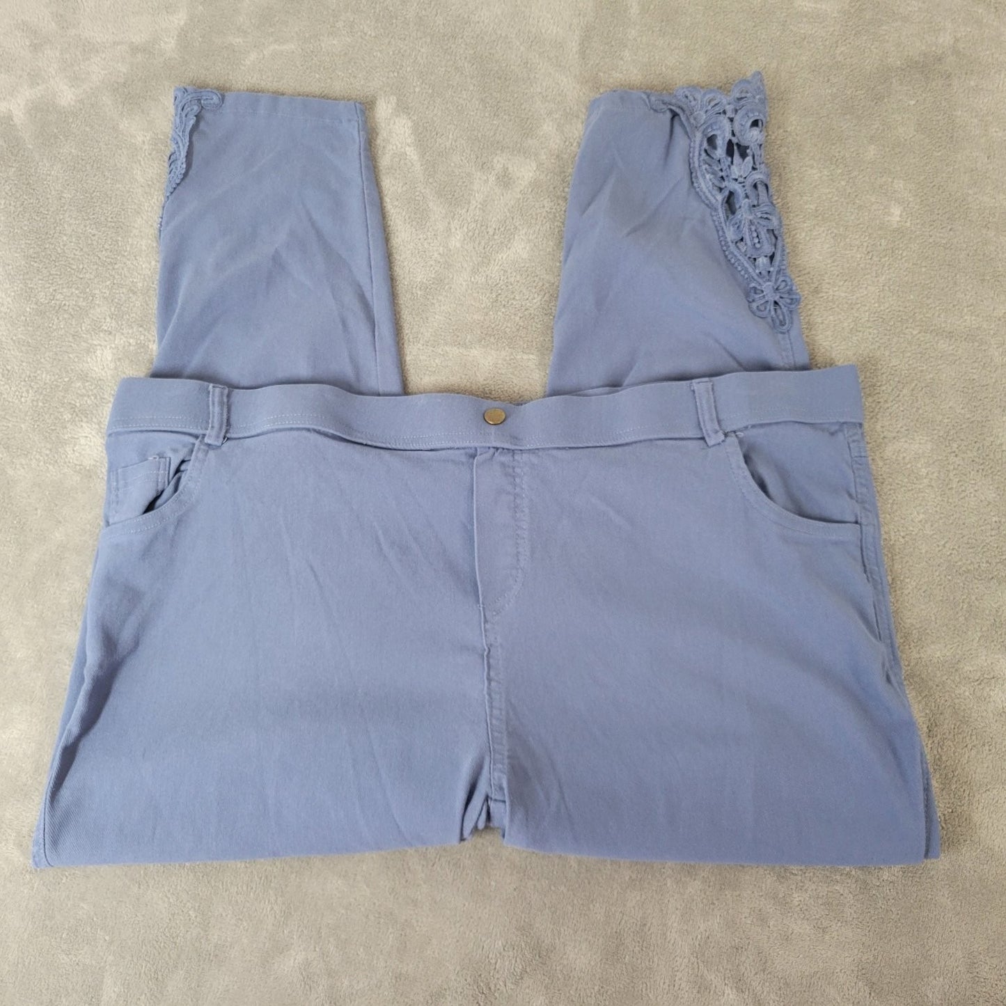 Amaryllis Womens Pants 3X Plus Pull On Light Blue Lace Hem Comfy Casual