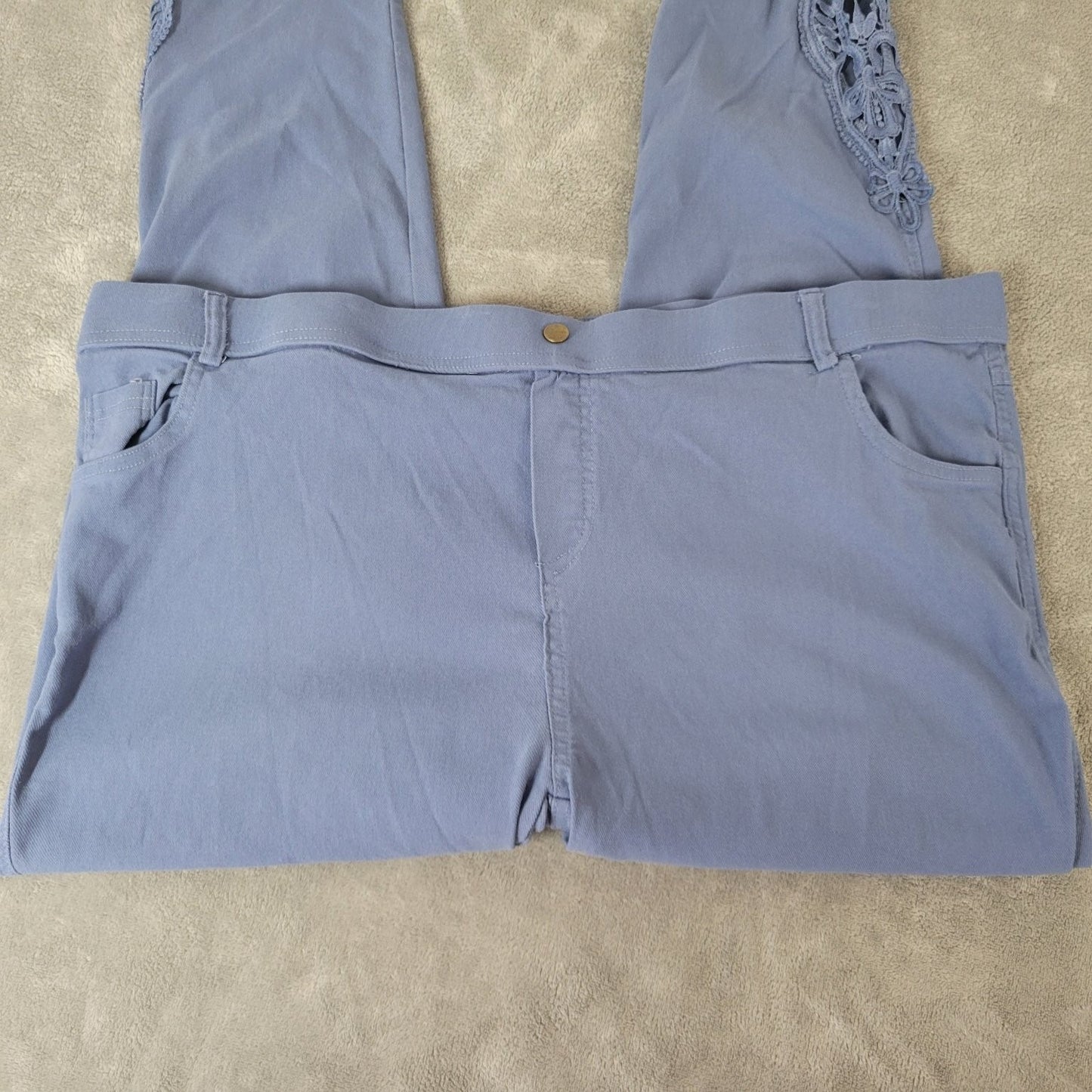 Amaryllis Womens Pants 3X Plus Pull On Light Blue Lace Hem Comfy Casual