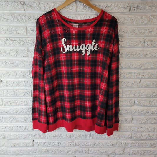 Secret Treasures Womens Pajama Top XL 16 18 Long Sleeve Red Plaid Snuggle Soft