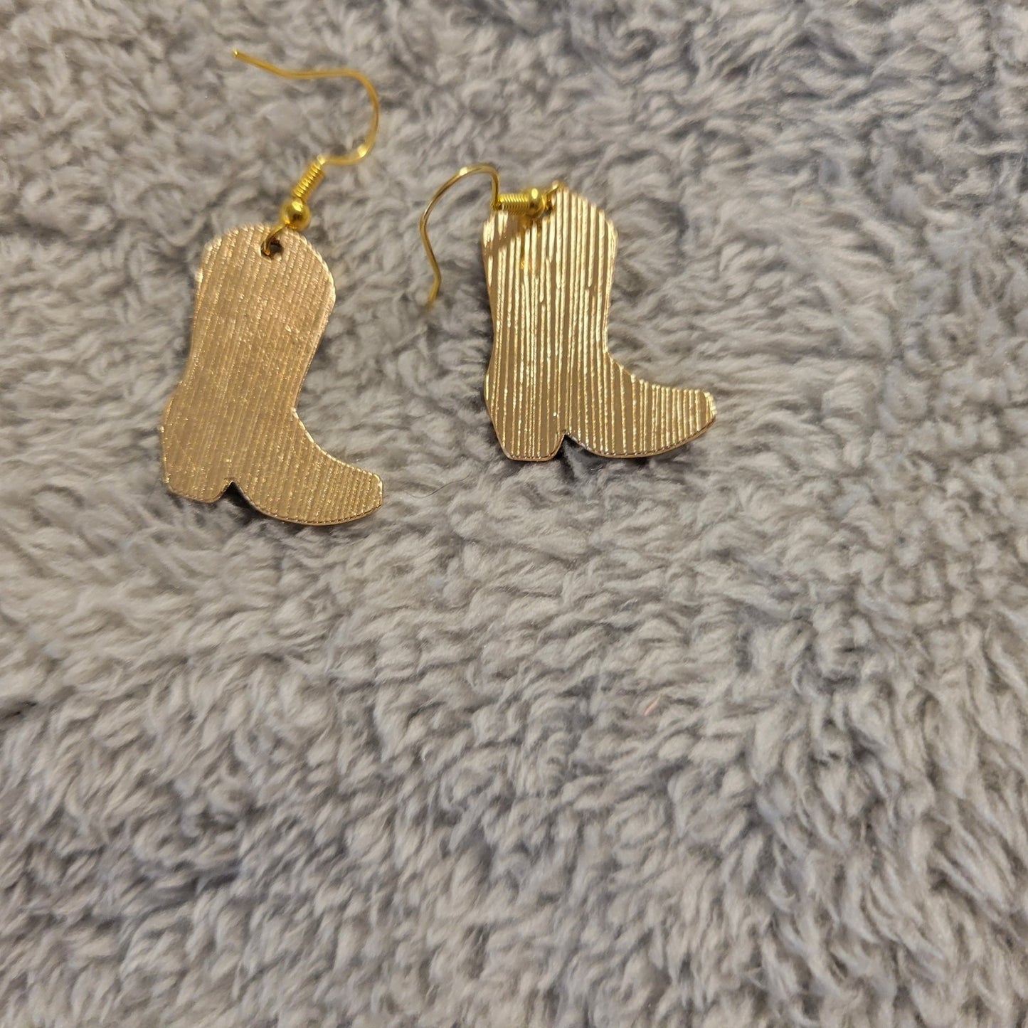 Cowgirl Boot Brown Tan Hanging Earrings Gold Tone Western Rodeo Dangle Drop