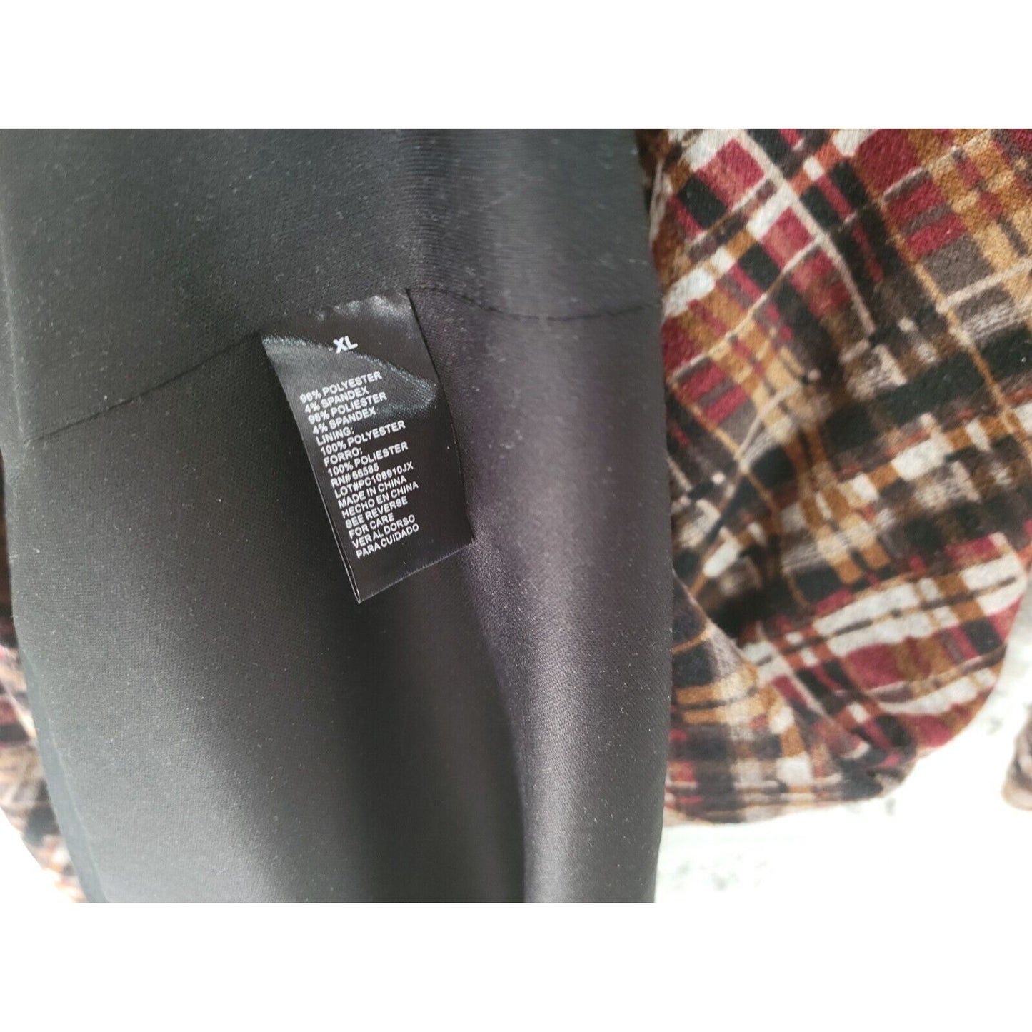 Perceptions Women Dress Extra Large Shirt Knit Mini Brown Plaid Ruched Sleeve
