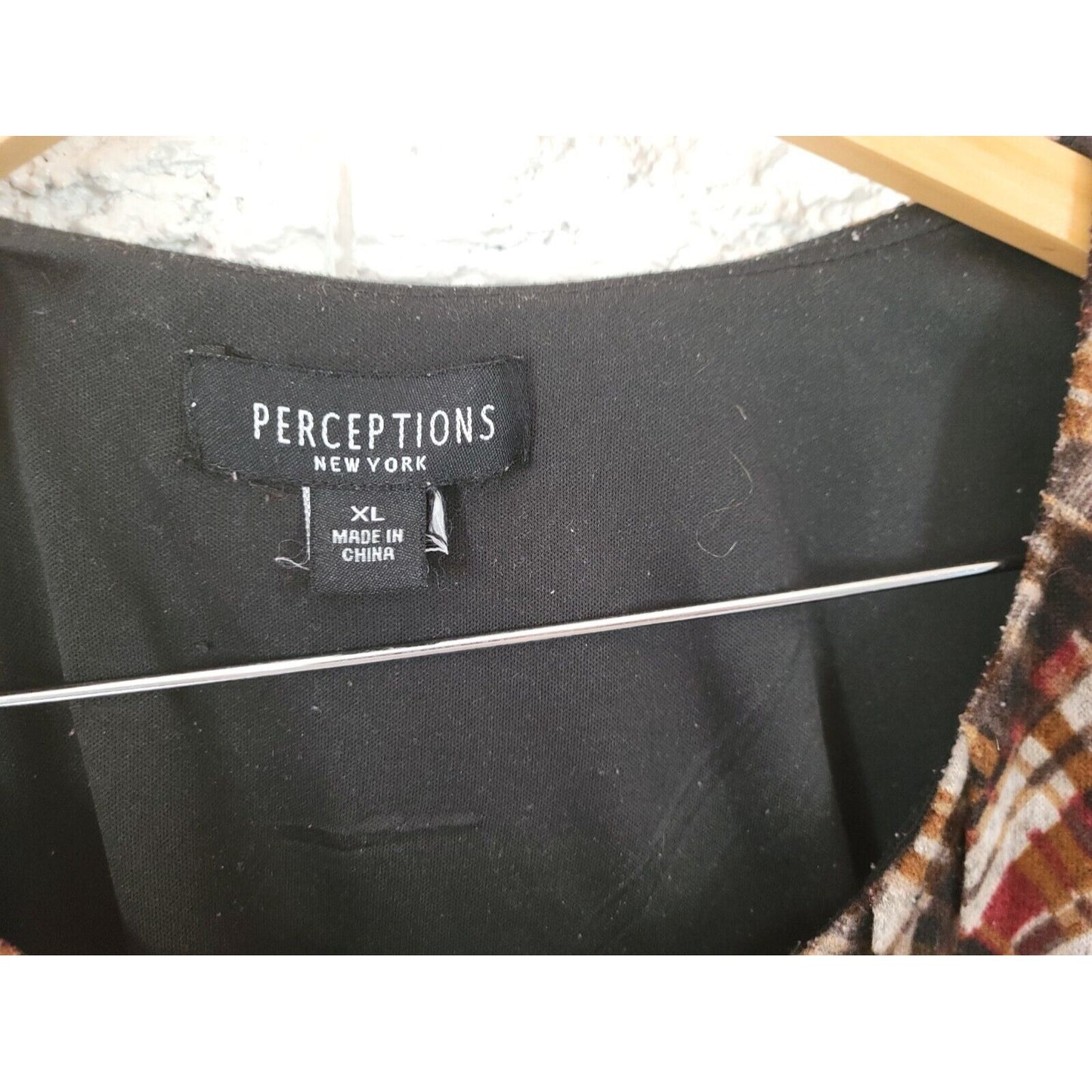 Perceptions Women Dress Extra Large Shirt Knit Mini Brown Plaid Ruched Sleeve