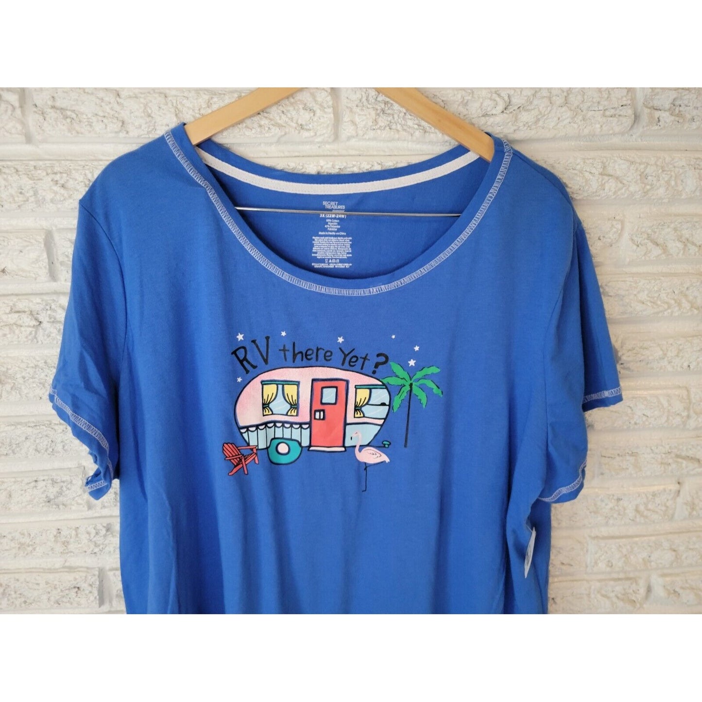 Secret Treasures Women Top 3X Plus Pajama RV Camper Blue Cotton Blend Lounge