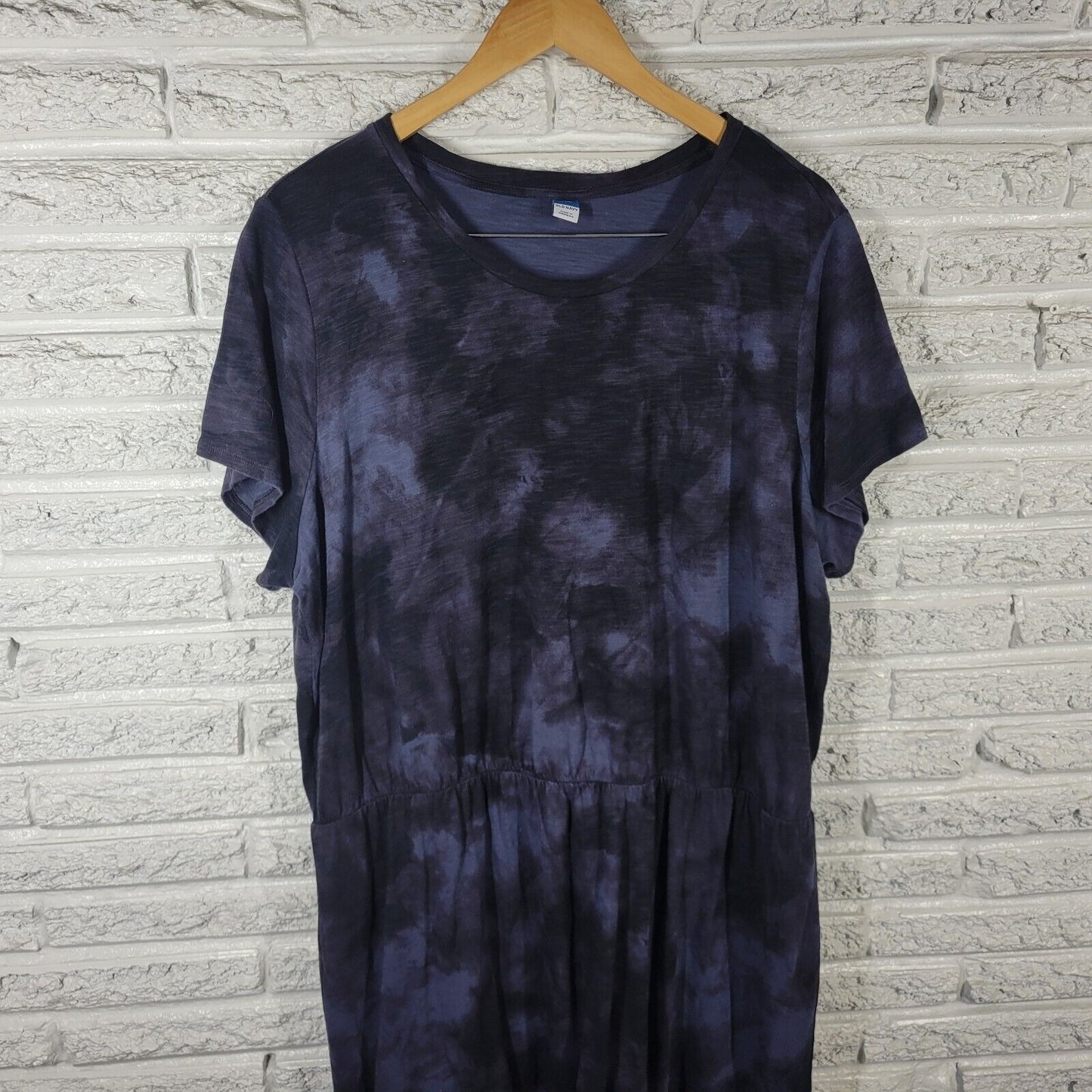 Old Navy Womens Dress XXL Tall Short Sleeve Blue Black Tie Dye Cotton Comfy