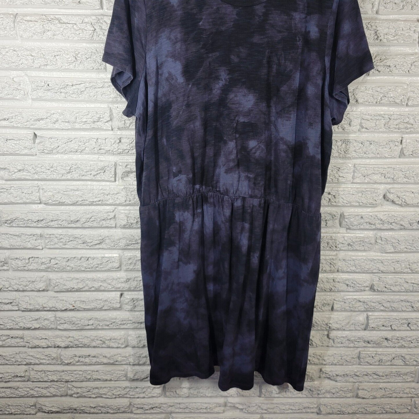 Old Navy Womens Dress XXL Tall Short Sleeve Blue Black Tie Dye Cotton Comfy