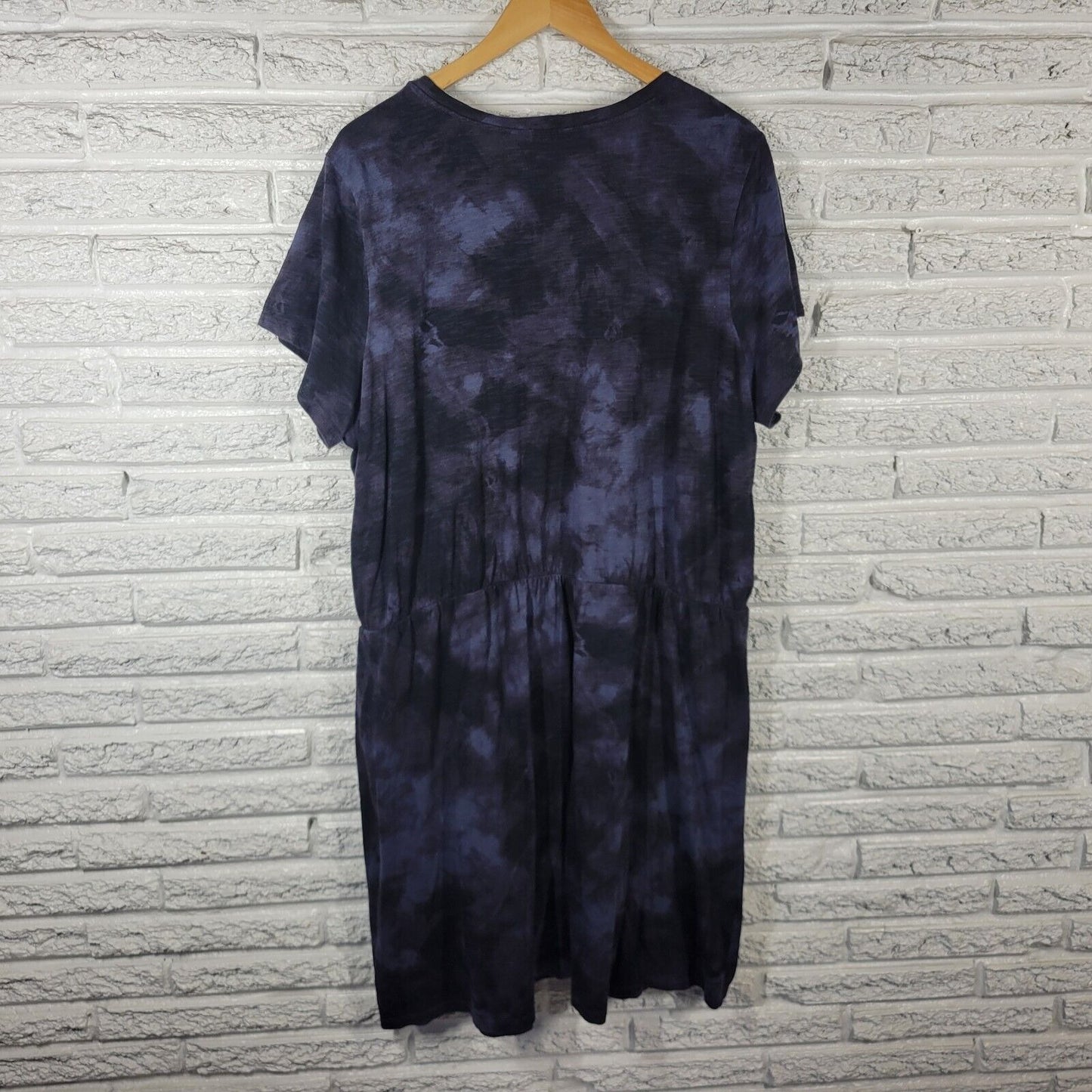 Old Navy Womens Dress XXL Tall Short Sleeve Blue Black Tie Dye Cotton Comfy