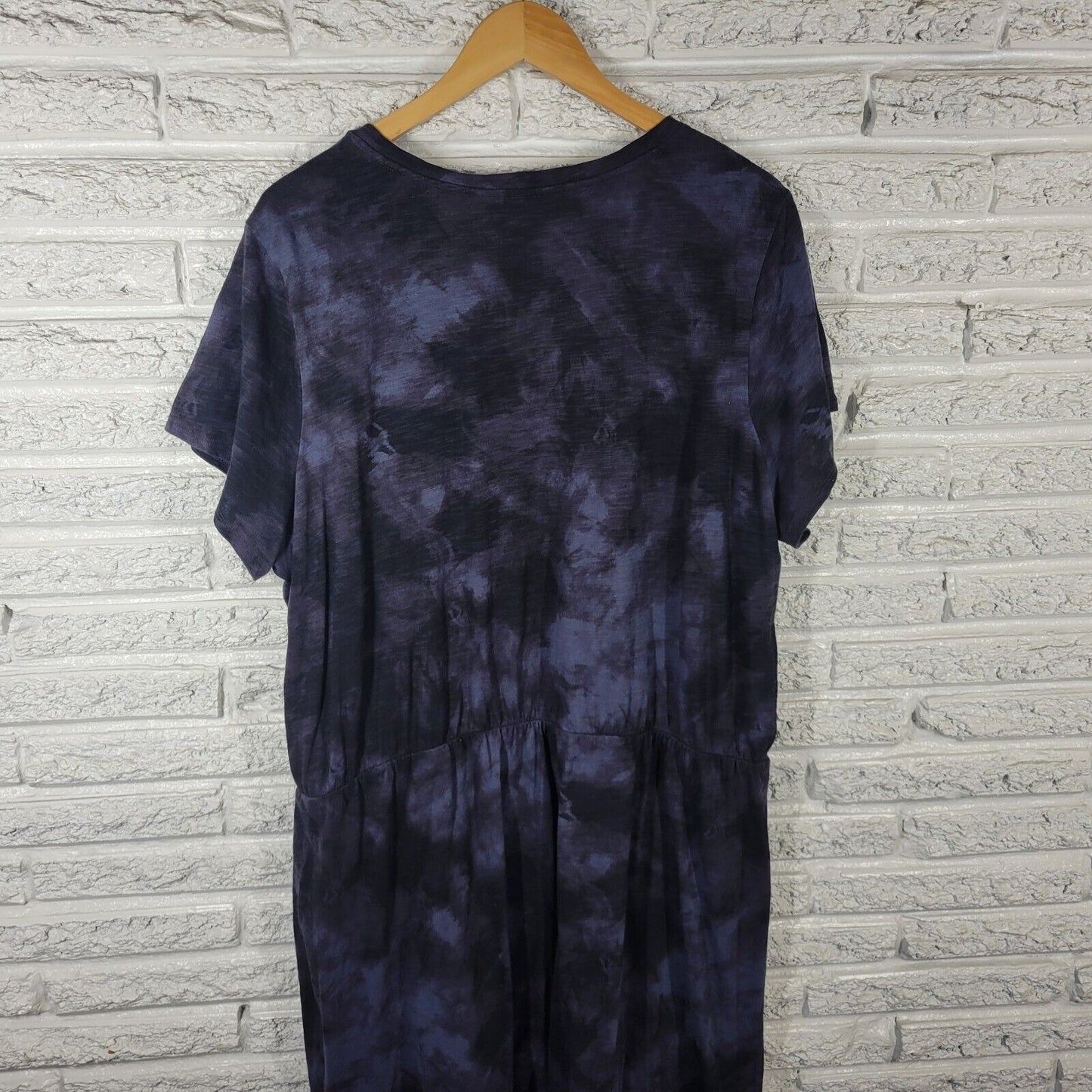 Old Navy Womens Dress XXL Tall Short Sleeve Blue Black Tie Dye Cotton Comfy