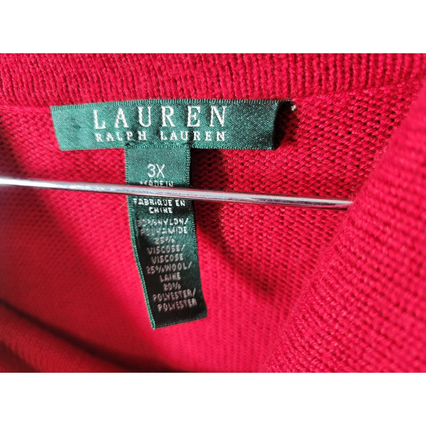 Lauren Ralph Lauren Womens Sweater 3X Plus Turtleneck Red Stripe Soft Casual
