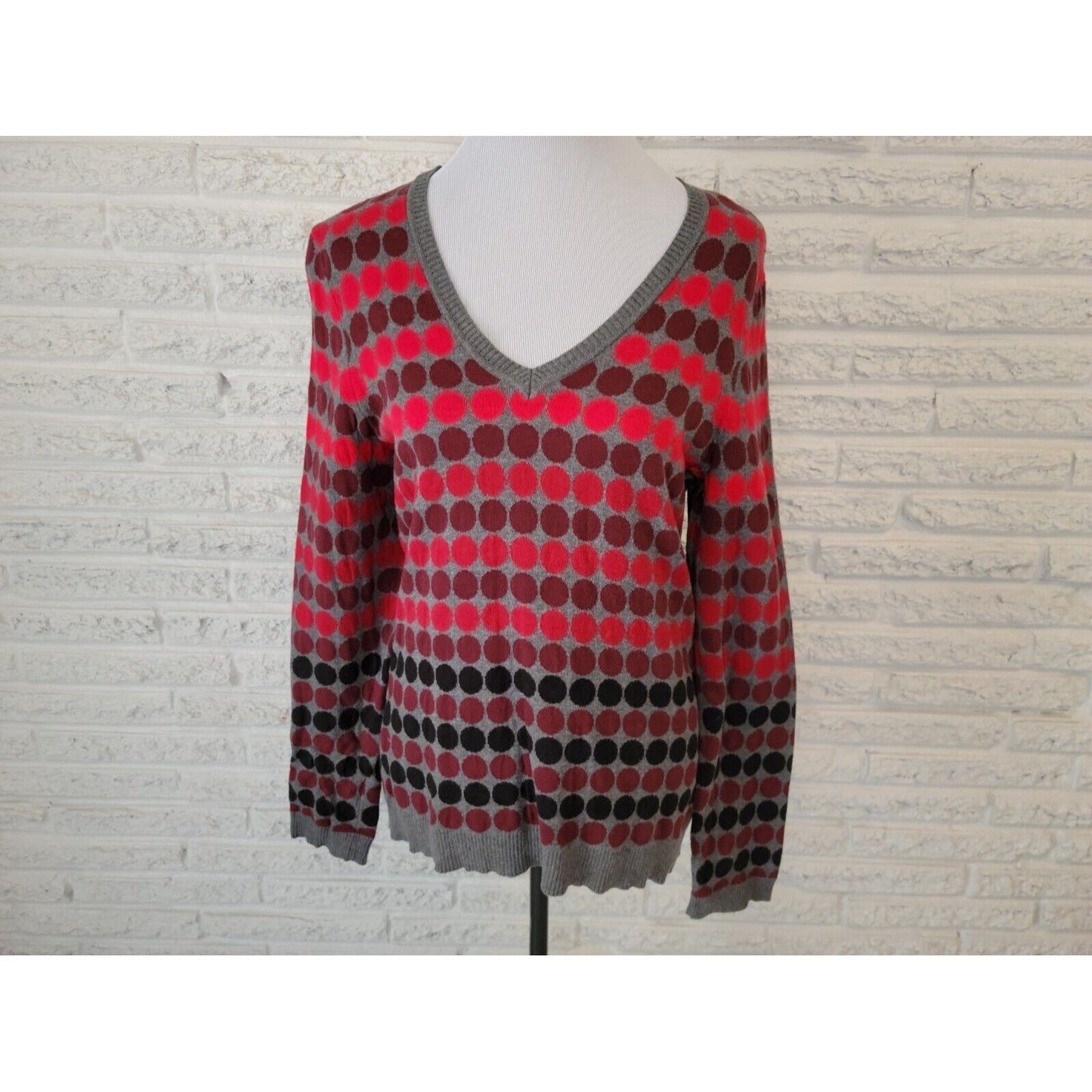 Liz Claiborne Womens Sweater Extra Large XL Long Sleeve Pullover Red Polka Dot
