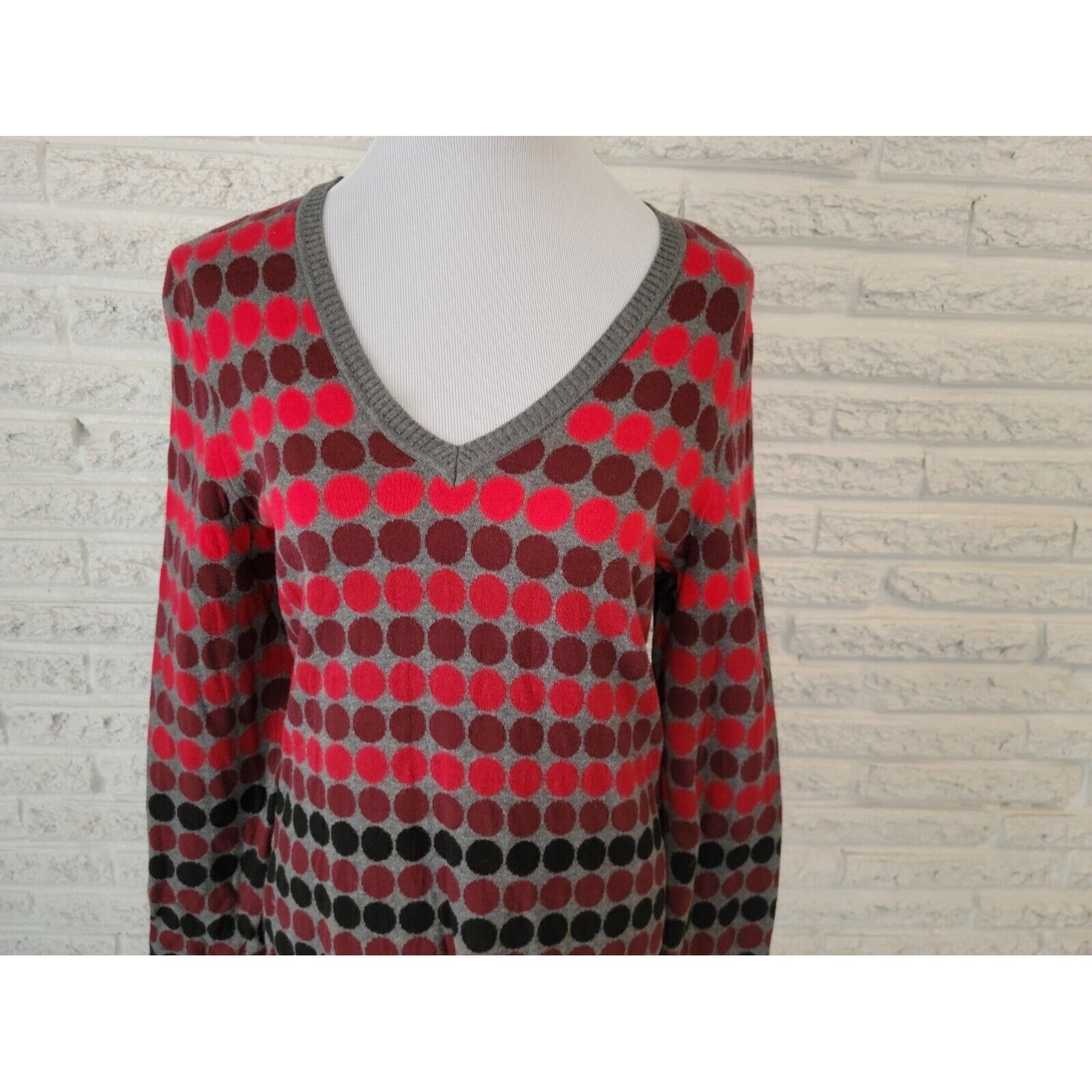 Liz Claiborne Womens Sweater Extra Large XL Long Sleeve Pullover Red Polka Dot