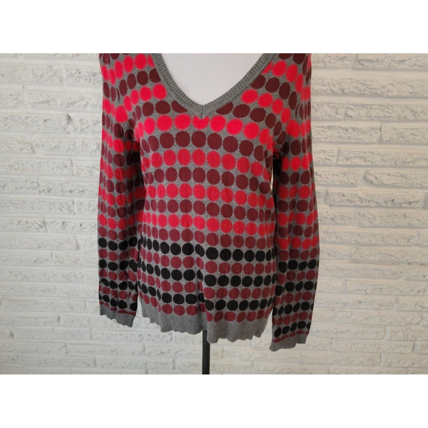 Liz Claiborne Womens Sweater Extra Large XL Long Sleeve Pullover Red Polka Dot
