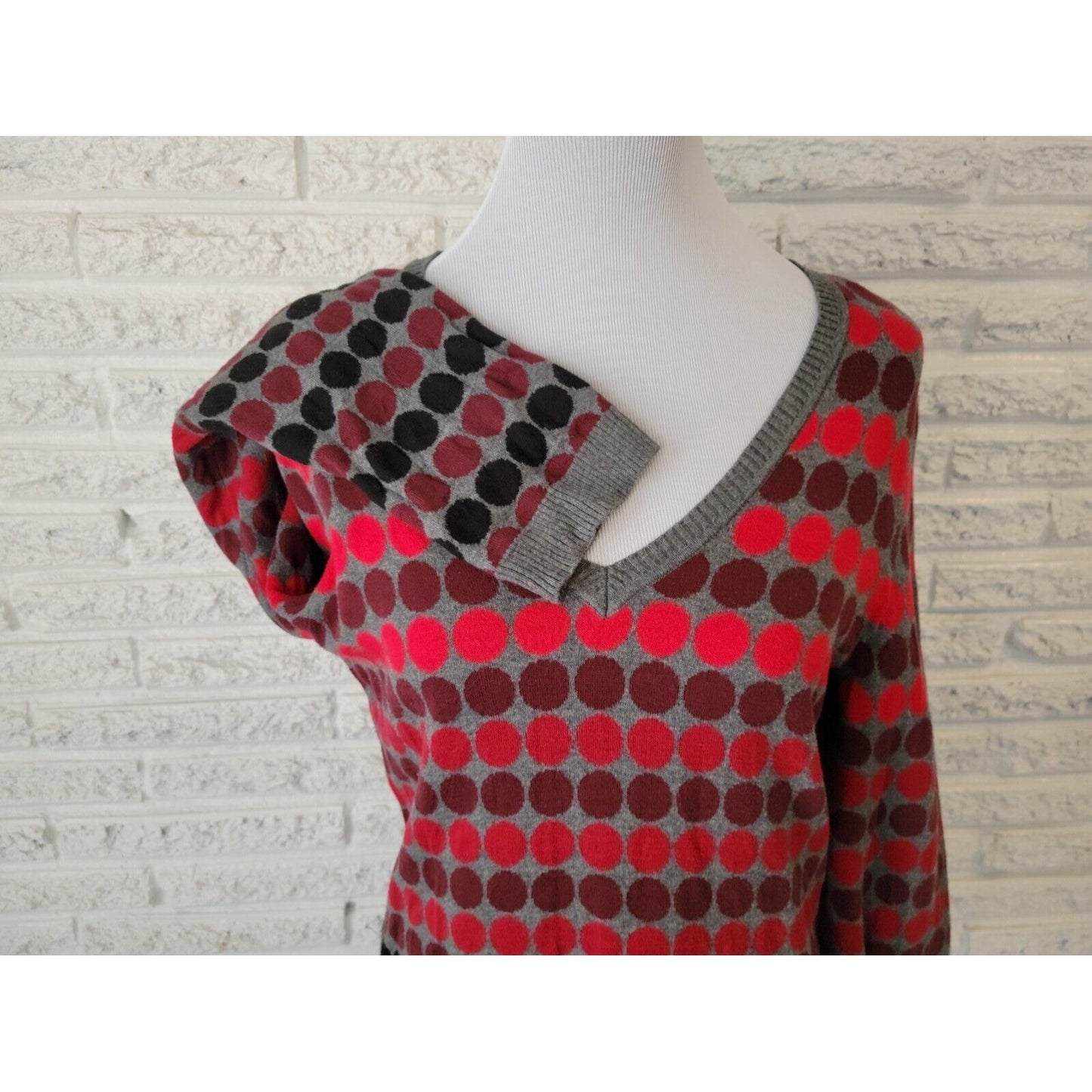 Liz Claiborne Womens Sweater Extra Large XL Long Sleeve Pullover Red Polka Dot