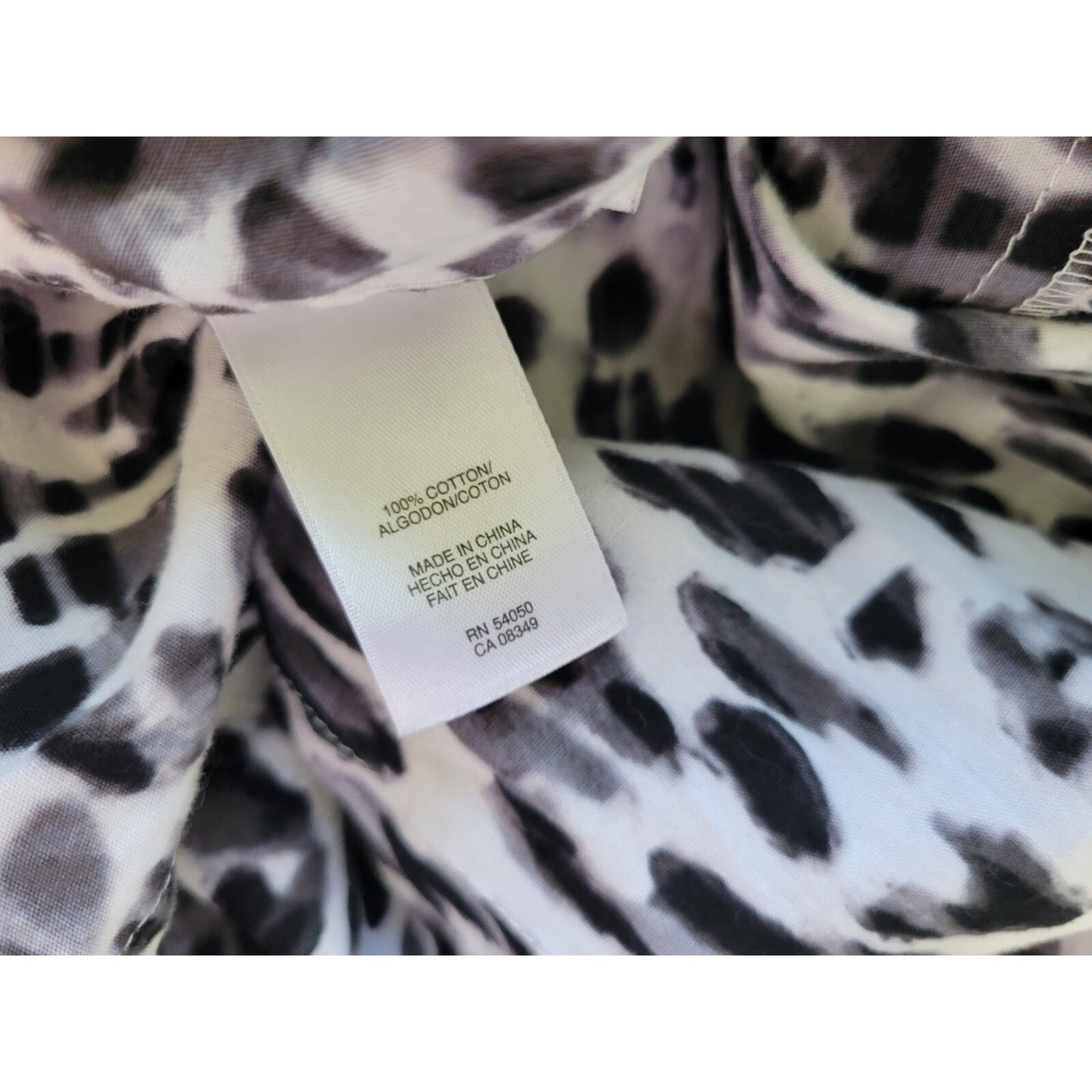 Jones New York Womens Top 3X Plus Long Sleeve Black Animal Print Collar Cotton