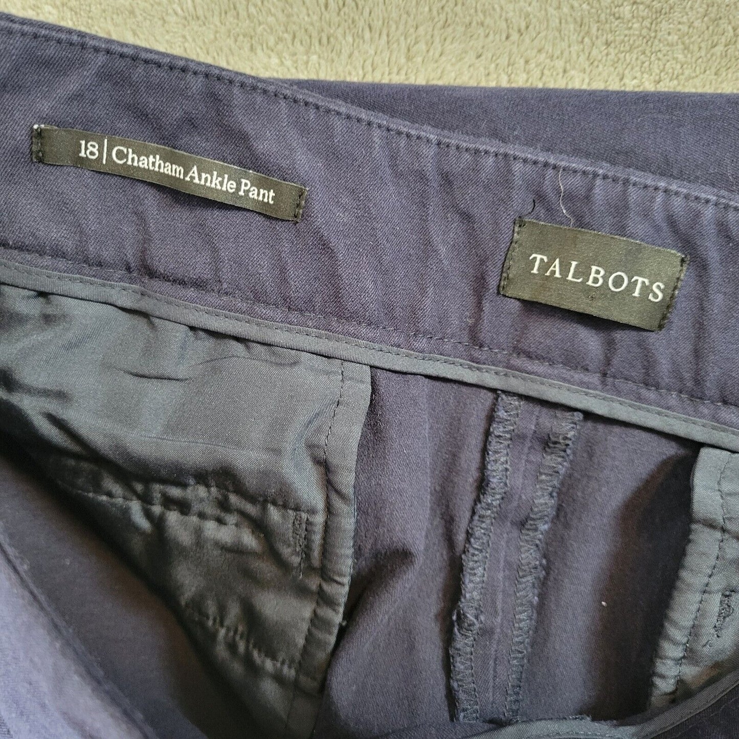 Talbots Womens Pants 18 Chatham Ankle Blue Side Zip Cotton Blend Comfy Casual