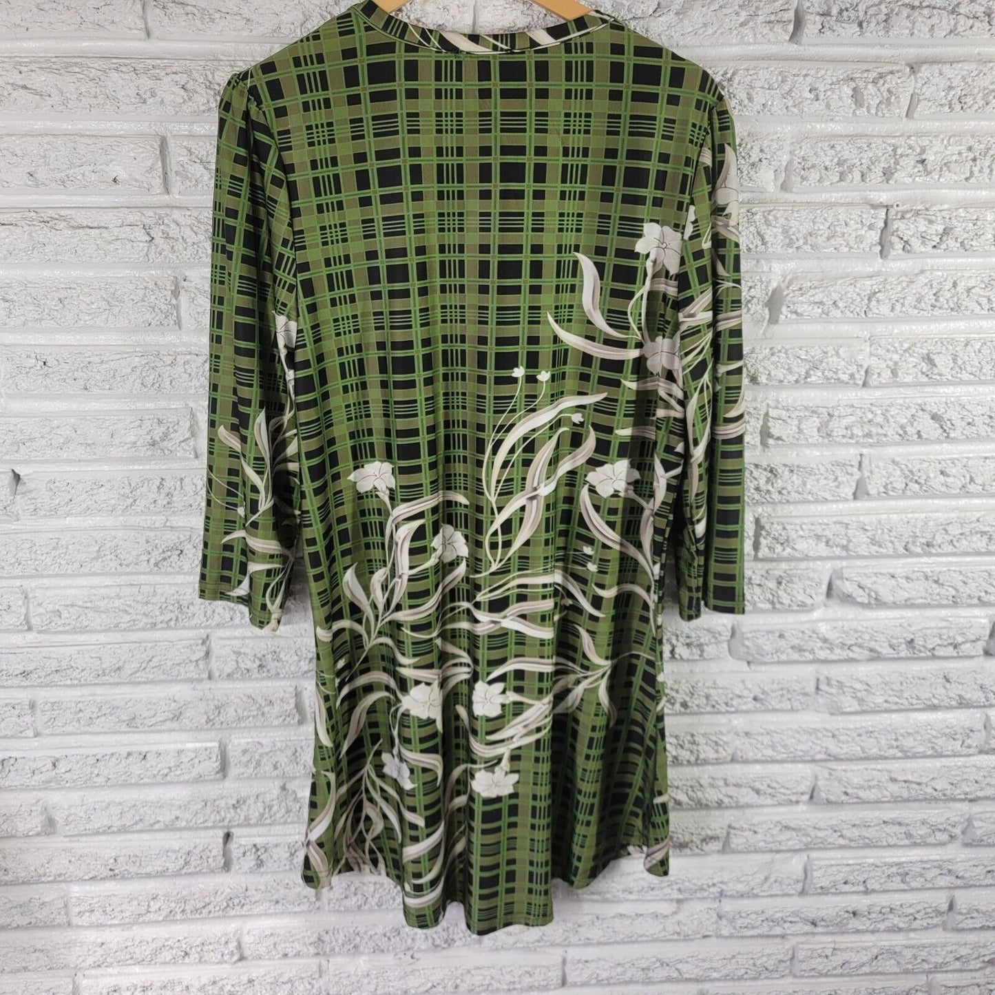 Lily Firmiana Womens Dress 1XL Mini Long Sleeve Green Floral Pintuck Lightweight