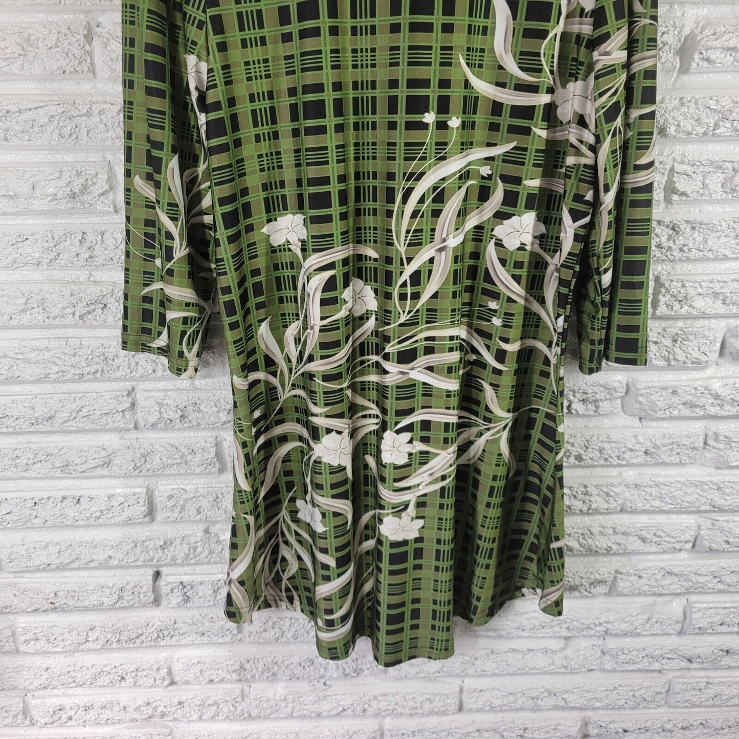 Lily Firmiana Womens Dress 1XL Mini Long Sleeve Green Floral Pintuck Lightweight