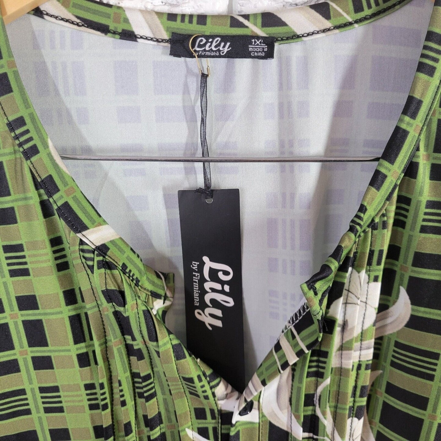 Lily Firmiana Womens Dress 1XL Mini Long Sleeve Green Floral Pintuck Lightweight