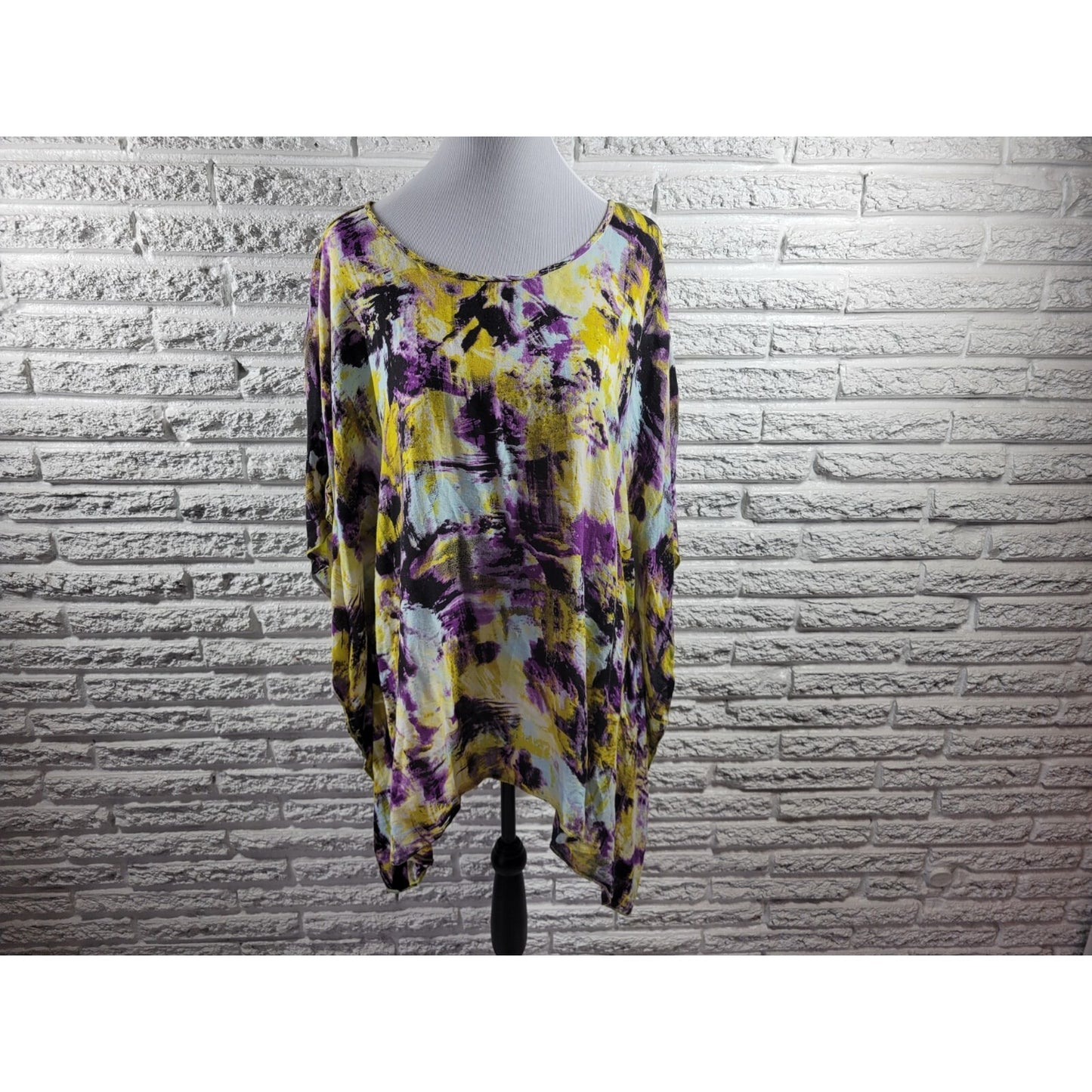 Westbound Womens Top 2X Plus Kimono Asymmetric Shark Bite Purple Watercolor