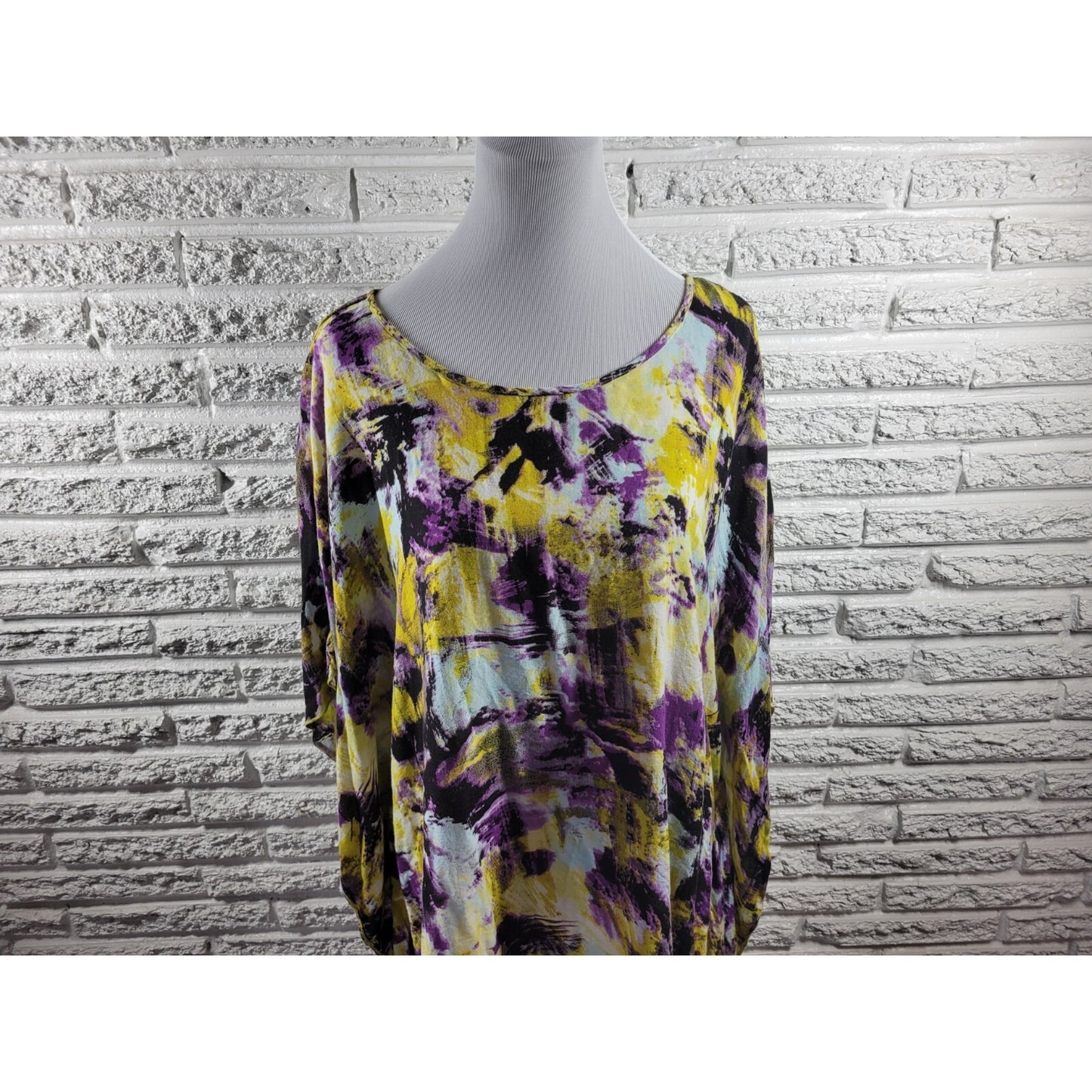 Westbound Womens Top 2X Plus Kimono Asymmetric Shark Bite Purple Watercolor