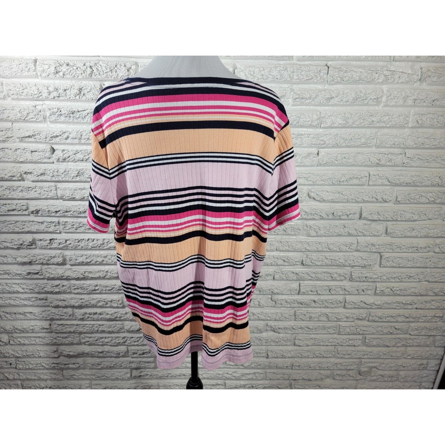 Croft Barrow Womens Top 2X Plus Tee Short Sleeve Pink Stripe Cotton Blend Knit
