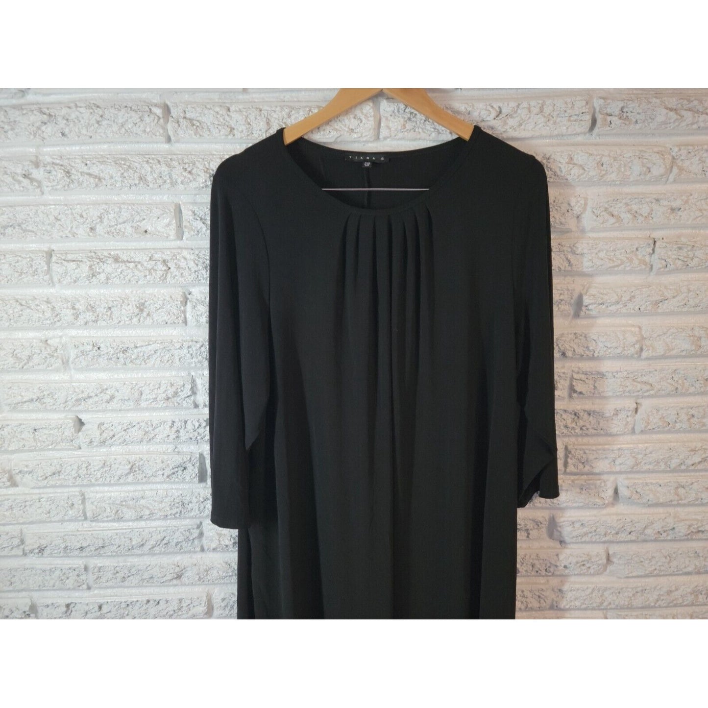 Tiana B Women Dress 2X Plus Long Sleeve Pleated Black Knee Length Career Casual