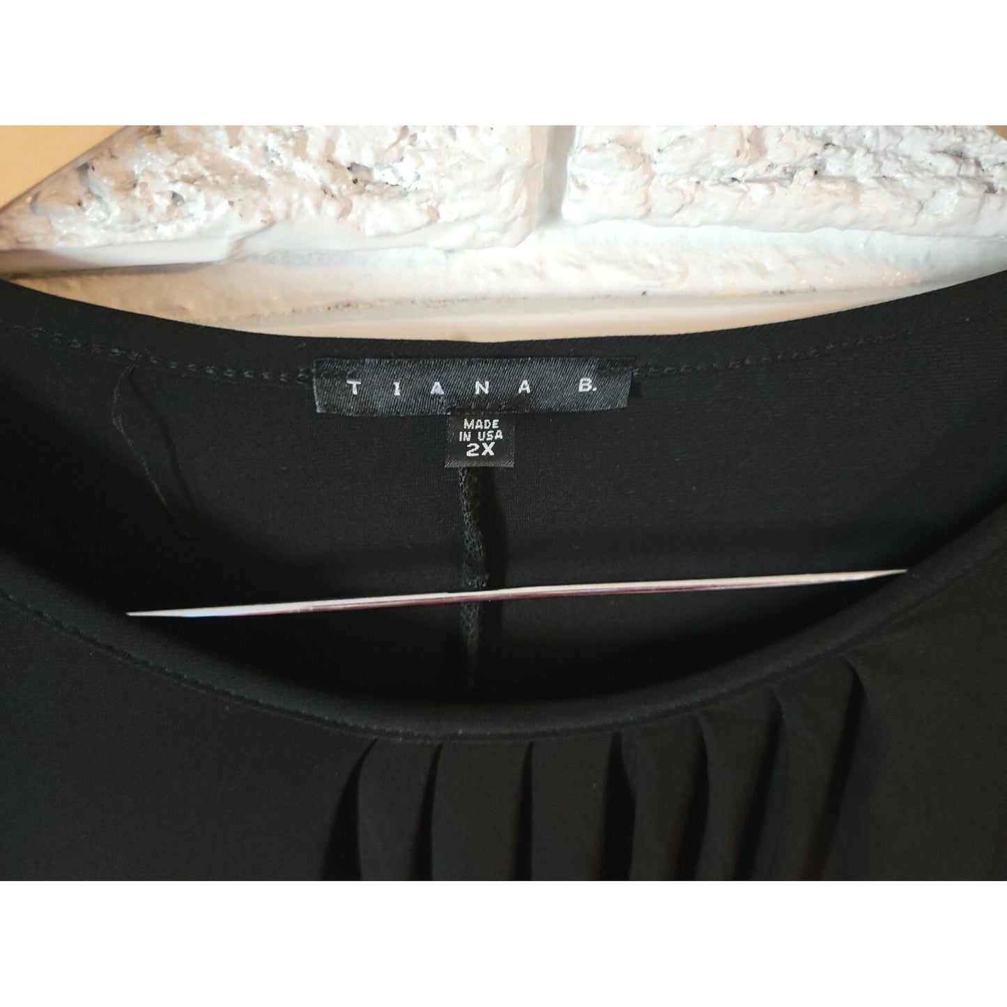 Tiana B Women Dress 2X Plus Long Sleeve Pleated Black Knee Length Career Casual