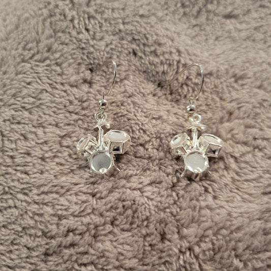 Drum Set Womens Earrings One Pair Dangle Music Silver Tone Alloy Band Percussion