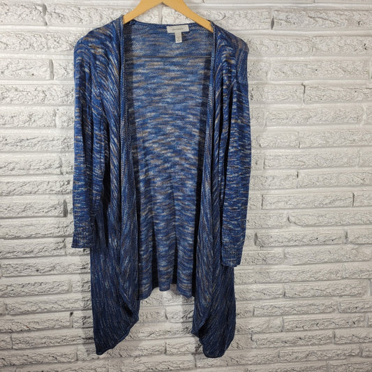 Dress Barn Womens Sweater 2X Plus Cardigan Duster Open 3/4 Sleeve Blue Soft