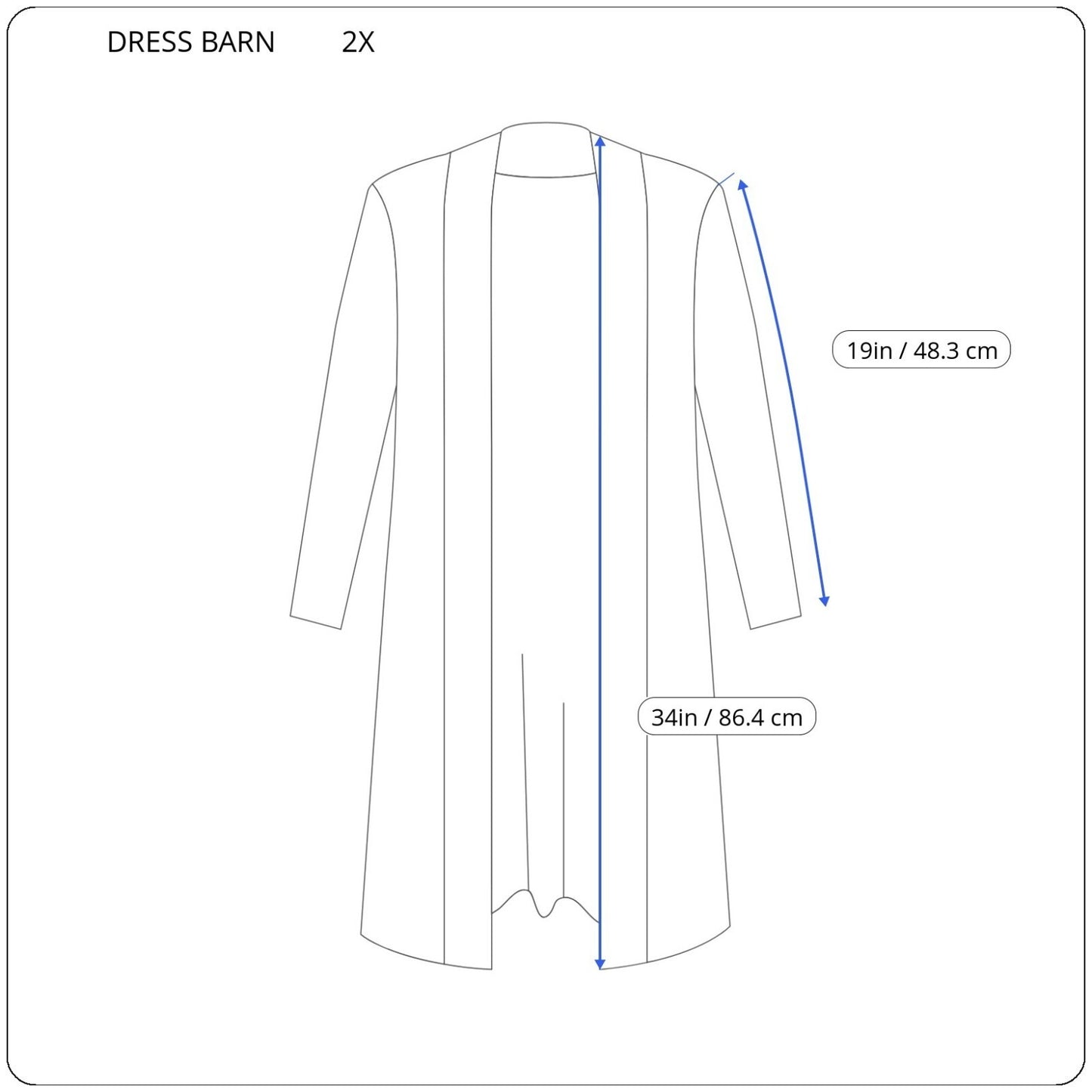 Dress Barn Womens Sweater 2X Plus Cardigan Duster Open 3/4 Sleeve Blue Soft