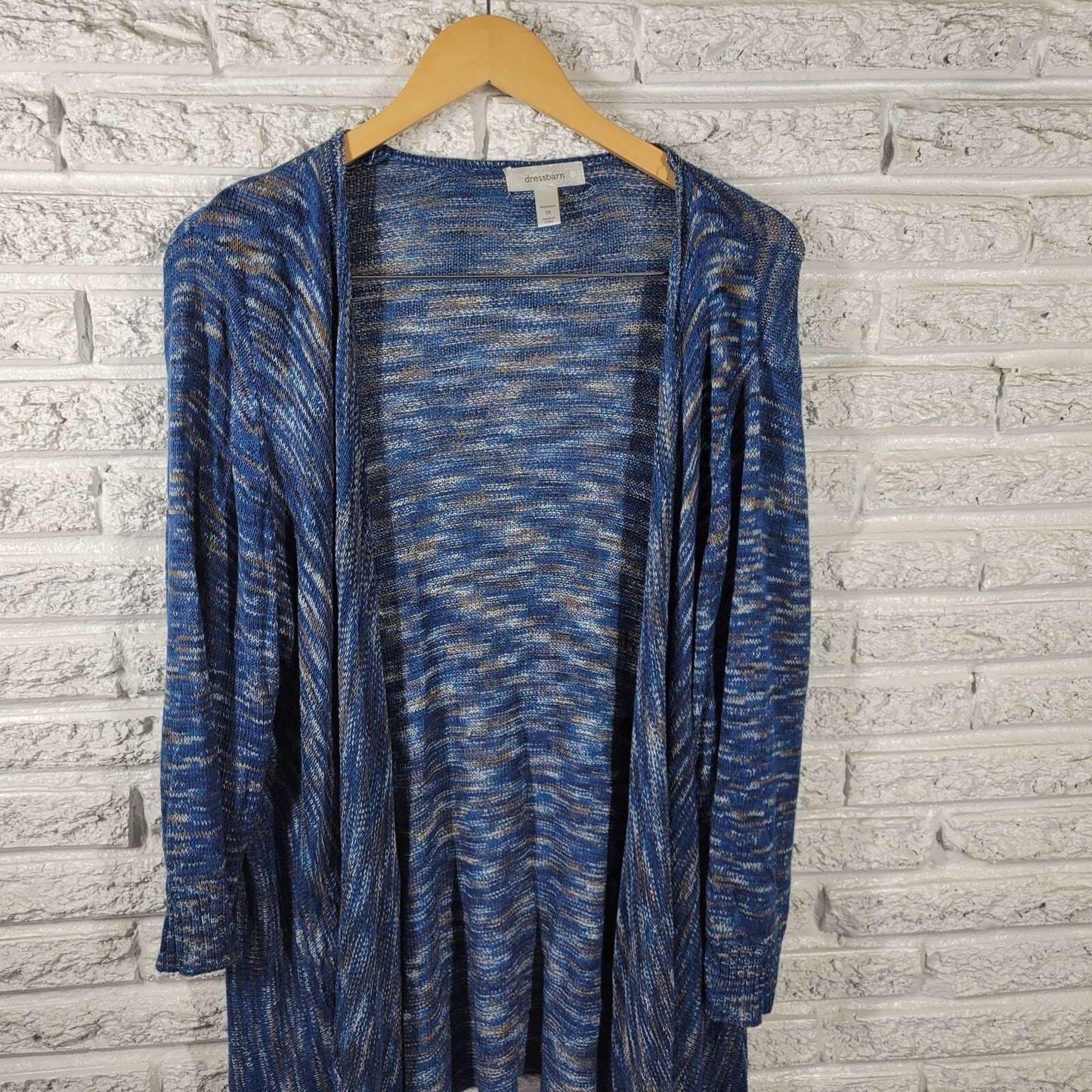 Dress Barn Womens Sweater 2X Plus Cardigan Duster Open 3/4 Sleeve Blue Soft