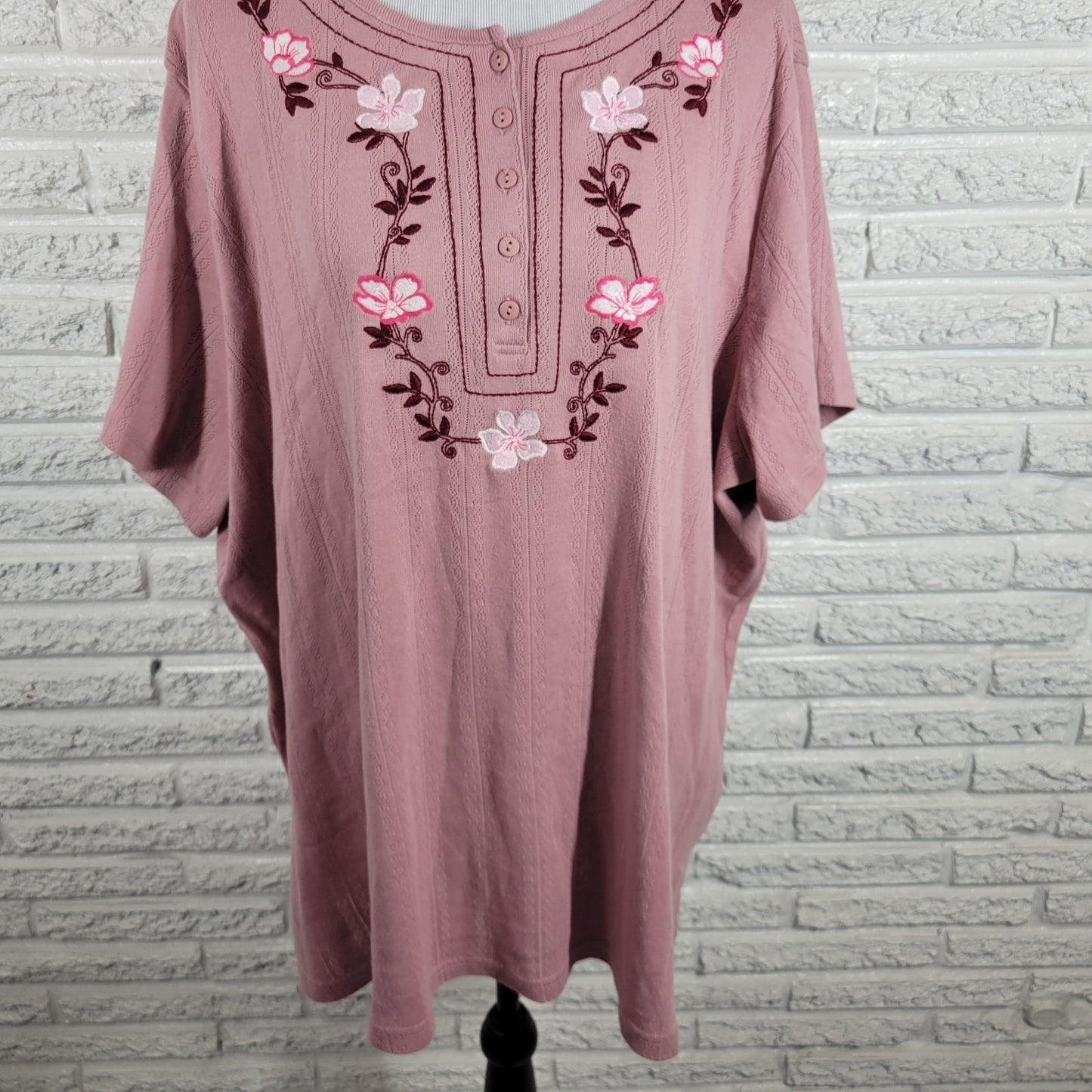 Woman Within Women Top 2X Plus Short Sleeve Pink Embroidered Eyelet Comfy Casual