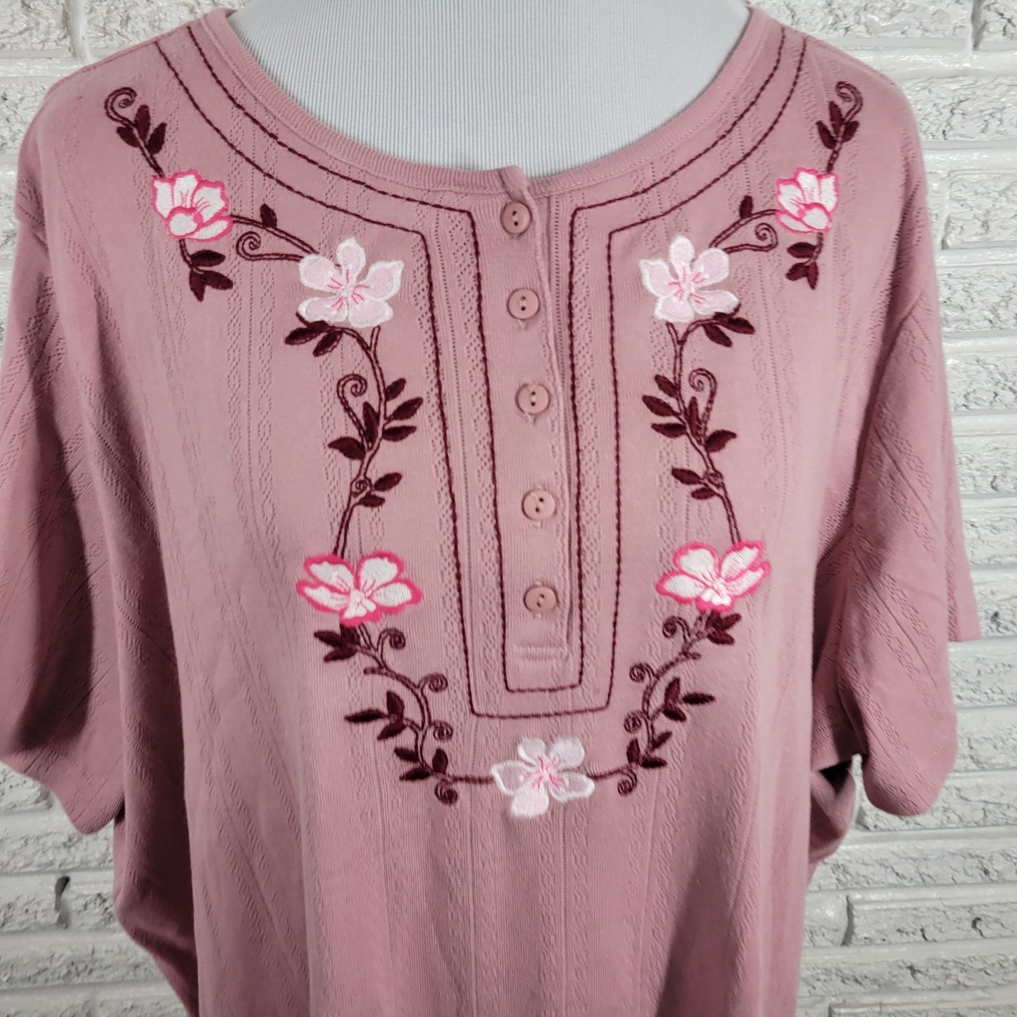 Woman Within Women Top 2X Plus Short Sleeve Pink Embroidered Eyelet Comfy Casual