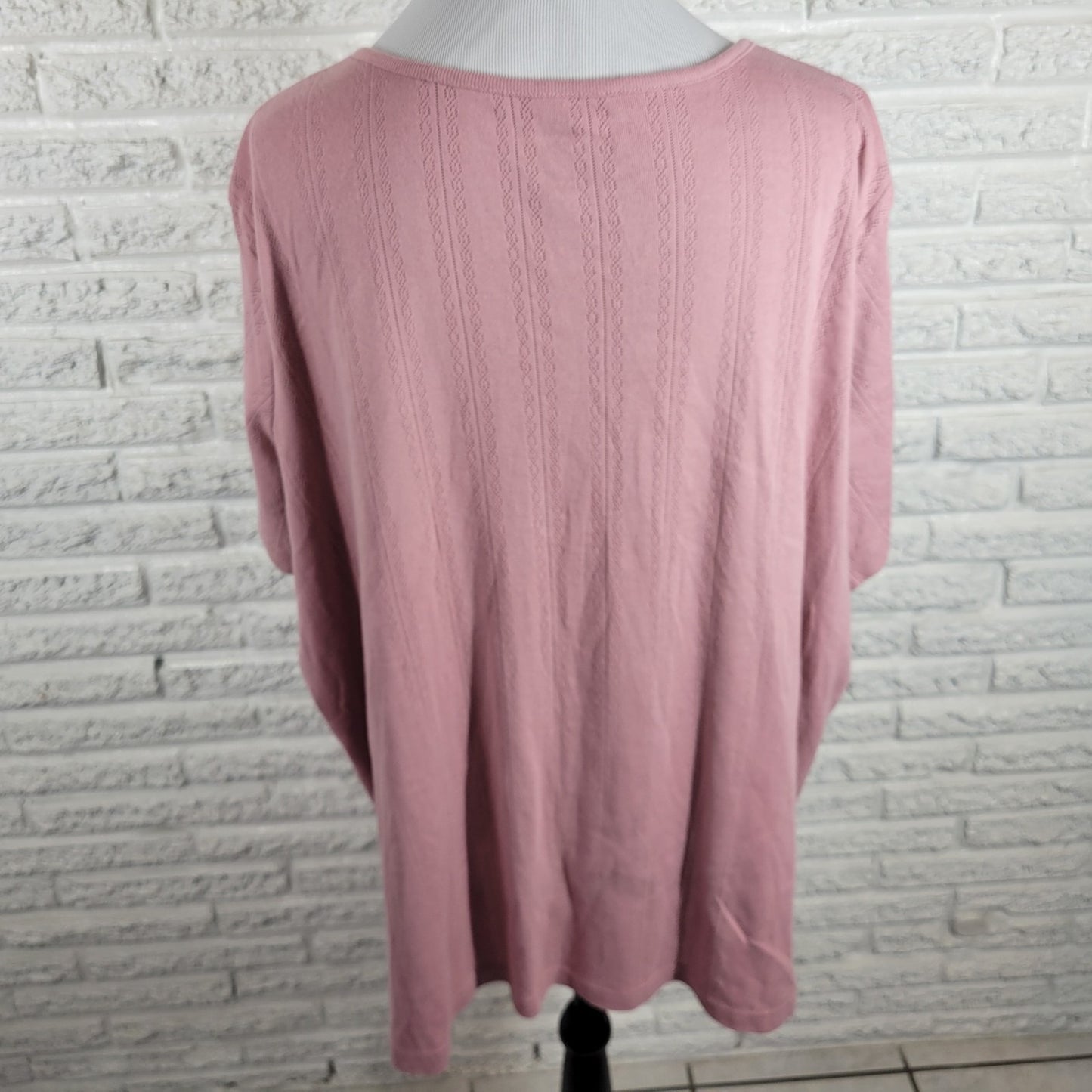 Woman Within Women Top 2X Plus Short Sleeve Pink Embroidered Eyelet Comfy Casual