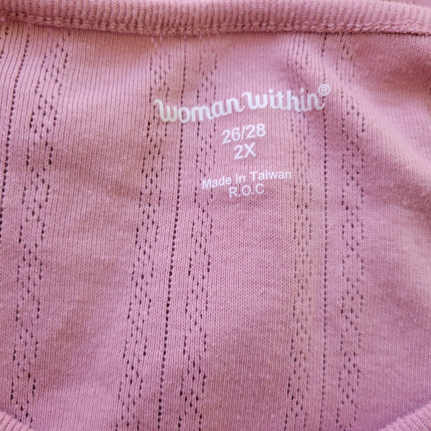 Woman Within Women Top 2X Plus Short Sleeve Pink Embroidered Eyelet Comfy Casual