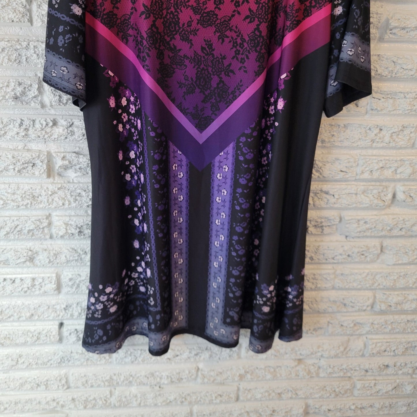 Lily Firmiana Womens Dress 1XL Plus Mini Purple Black Floral Poly Blend Casual